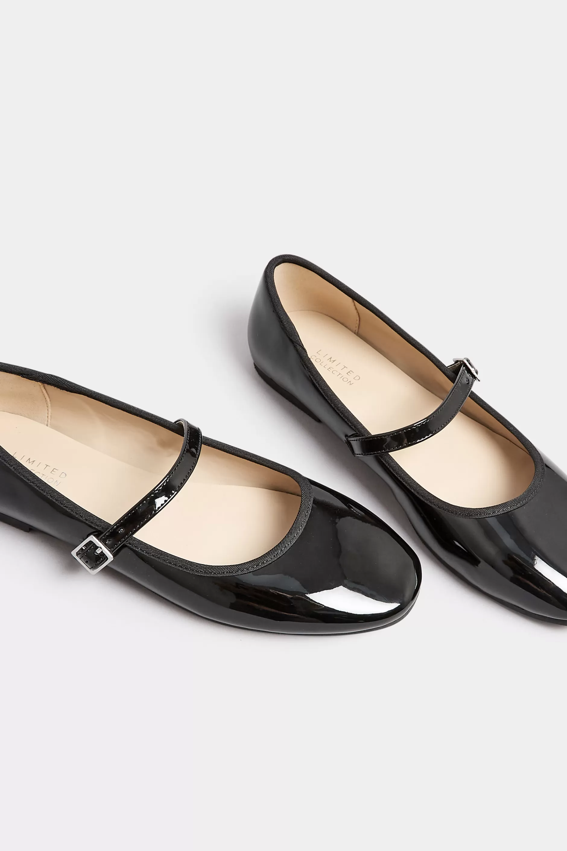 Women M&Co Flat Shoes>Yours Yours Black Patent Mary Jane Ballerina Pumps In Wide E Fit & Extra Wide Eee Fit