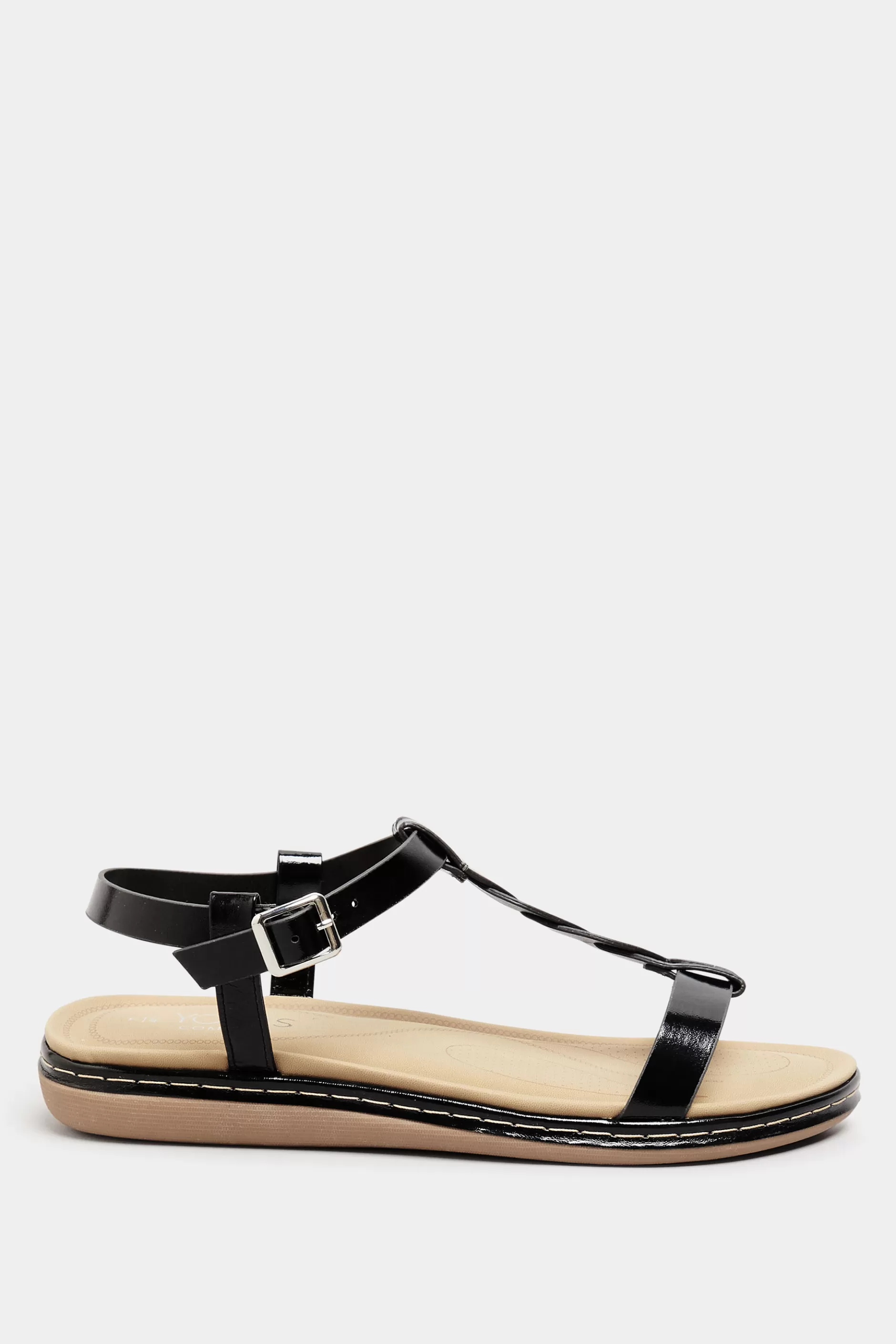 Women M&Co Flat Shoes>Yours Yours Black Patent Plaited Strap Sandals In Wide E Fit & Extra Wide Eee Fit