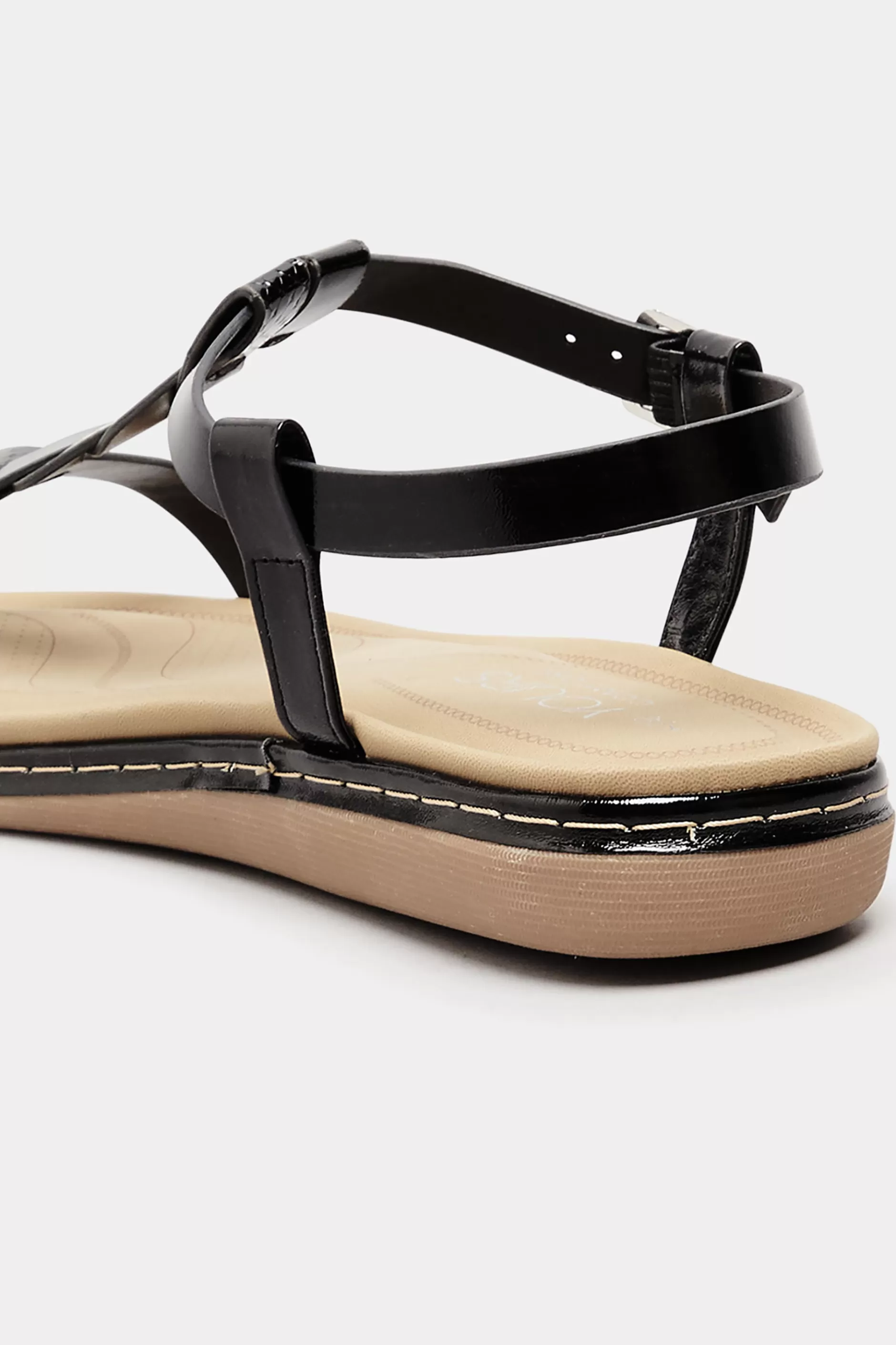 Women M&Co Flat Shoes>Yours Yours Black Patent Plaited Strap Sandals In Wide E Fit & Extra Wide Eee Fit
