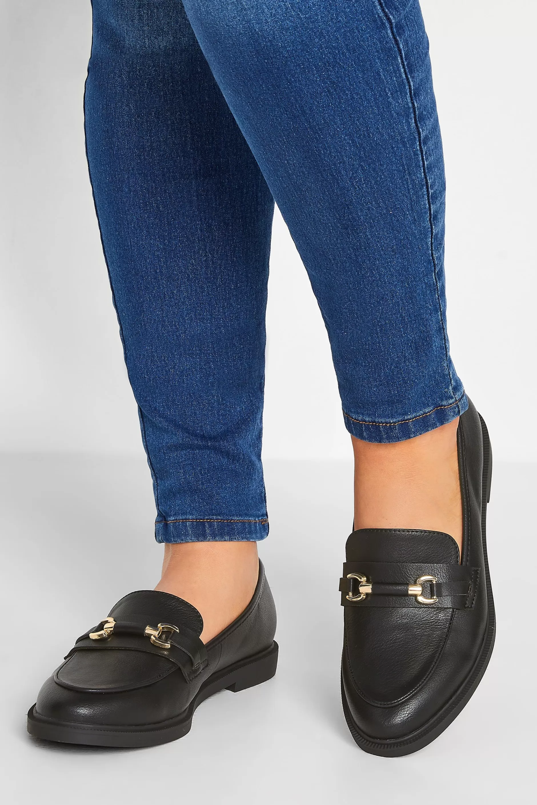 Women M Co Flat Shoes Yours Yours Black Pu Chain Detail Loafer In Wide E Fit Extra Wide Eee Fit LadysStyle