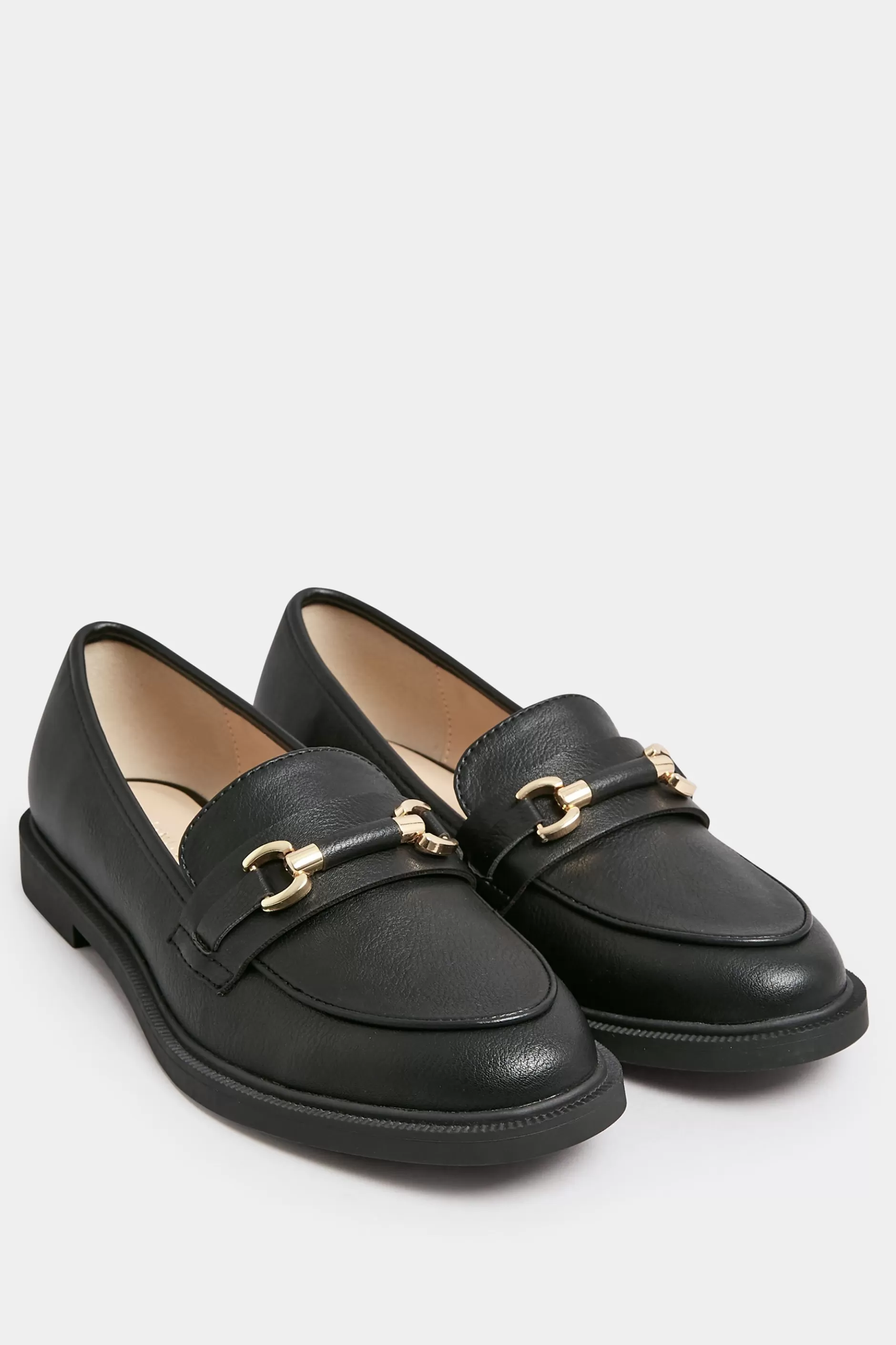 Women M&Co Flat Shoes>Yours Yours Black Pu Chain Detail Loafer In Wide E Fit & Extra Wide Eee Fit