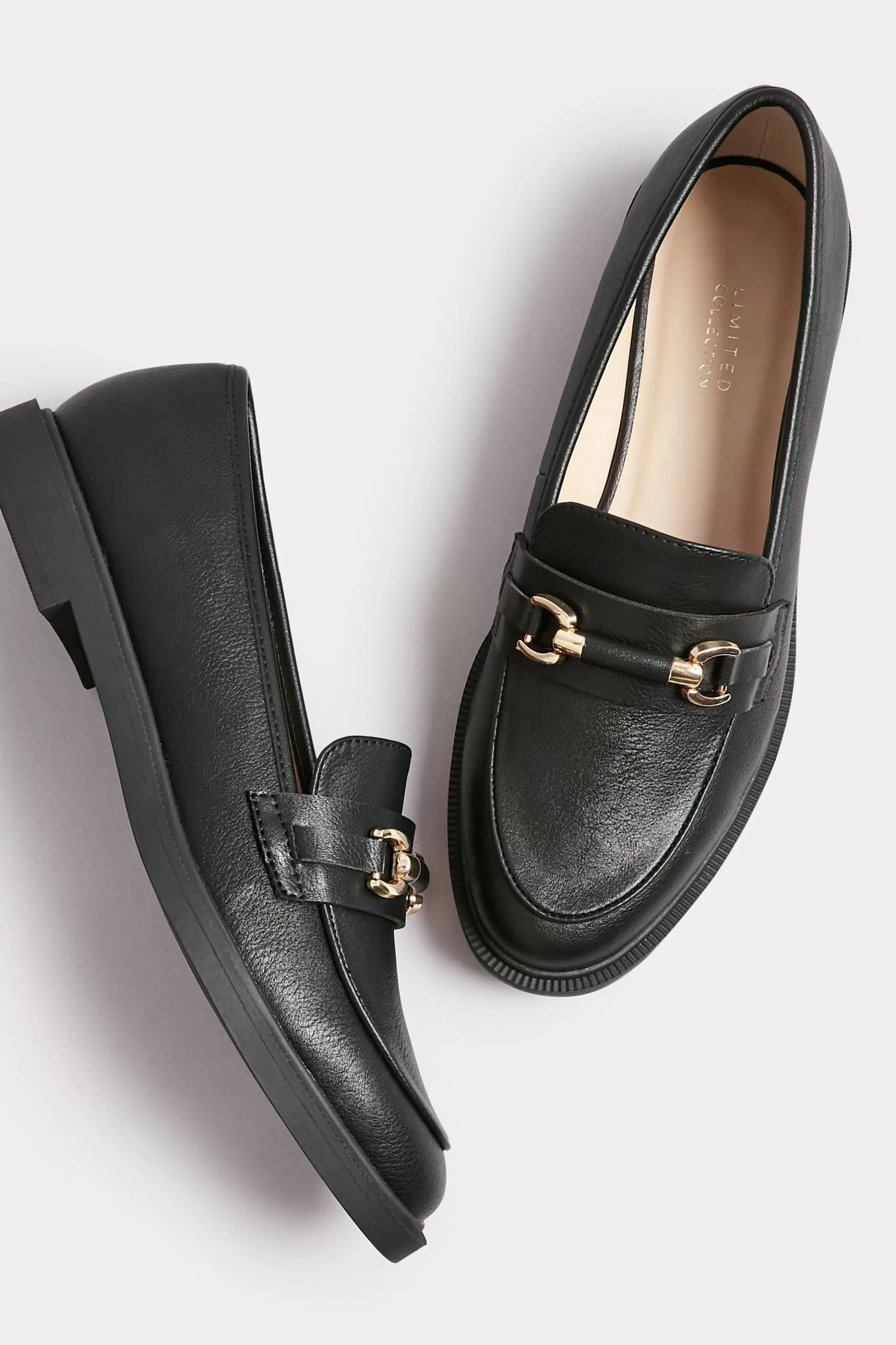 Women M&Co Flat Shoes>Yours Yours Black Pu Chain Detail Loafer In Wide E Fit & Extra Wide Eee Fit
