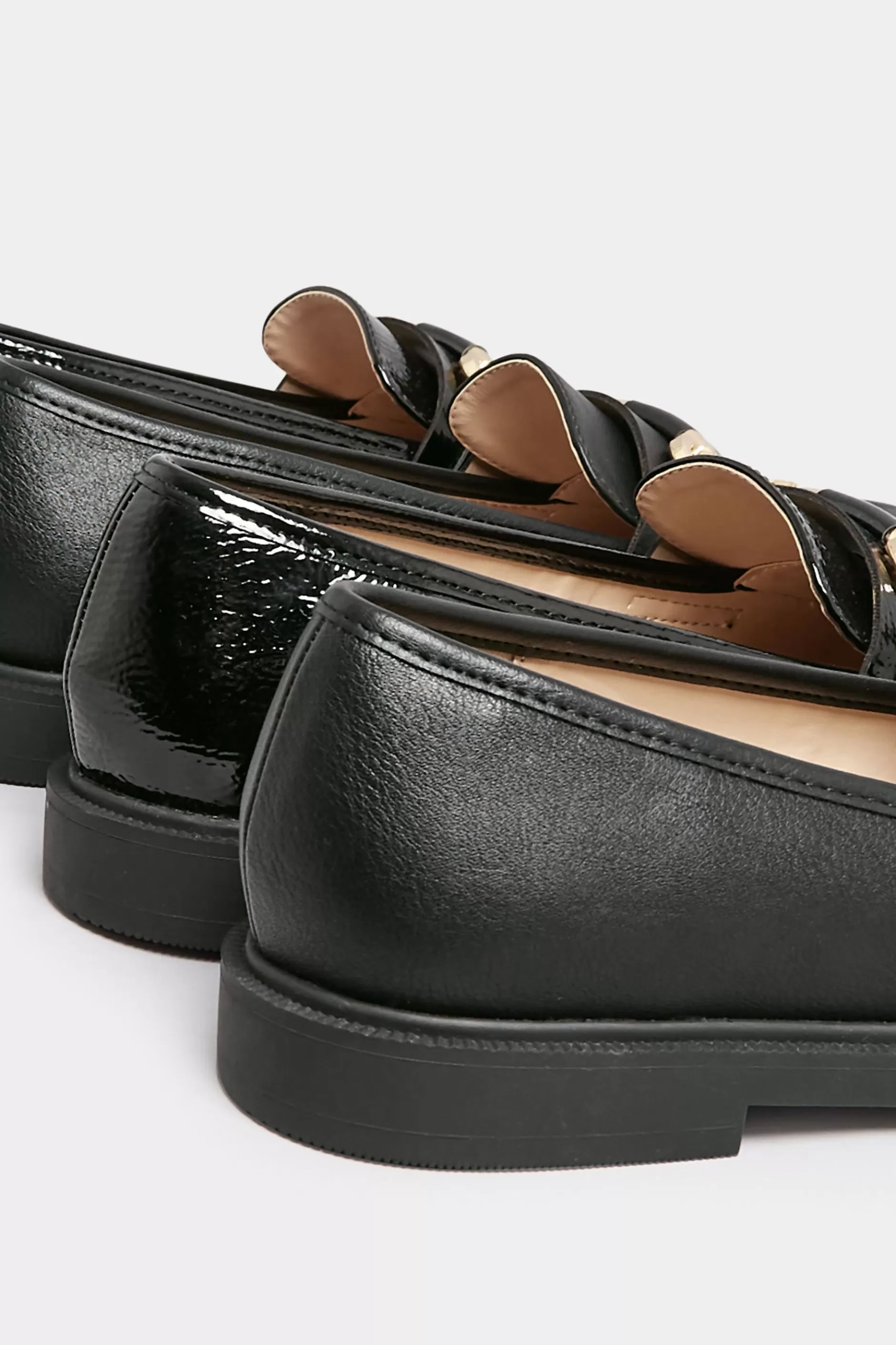 Women M&Co Flat Shoes>Yours Yours Black Pu Chain Detail Loafer In Wide E Fit & Extra Wide Eee Fit