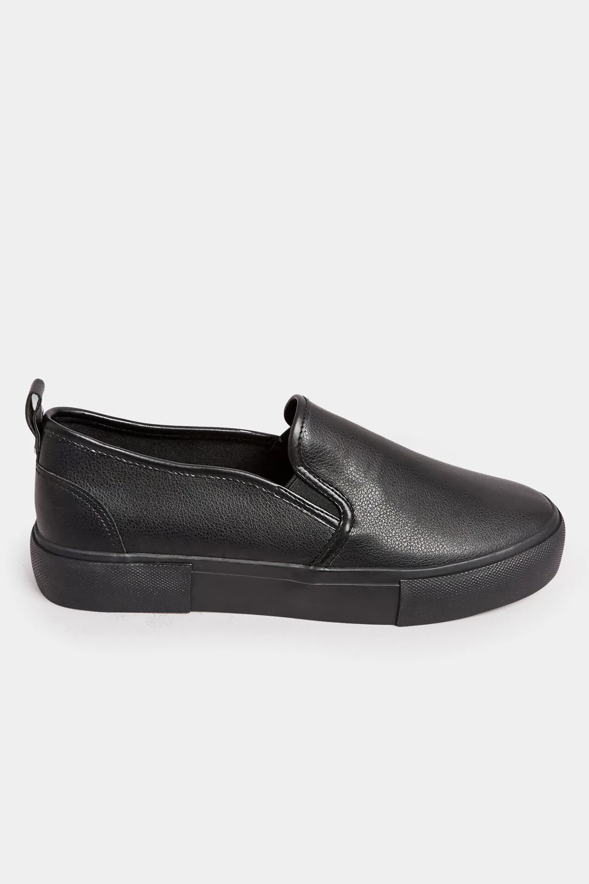 Women M&Co Trainers>Yours Yours Black Pu Slip On Trainersin Wide E Fit