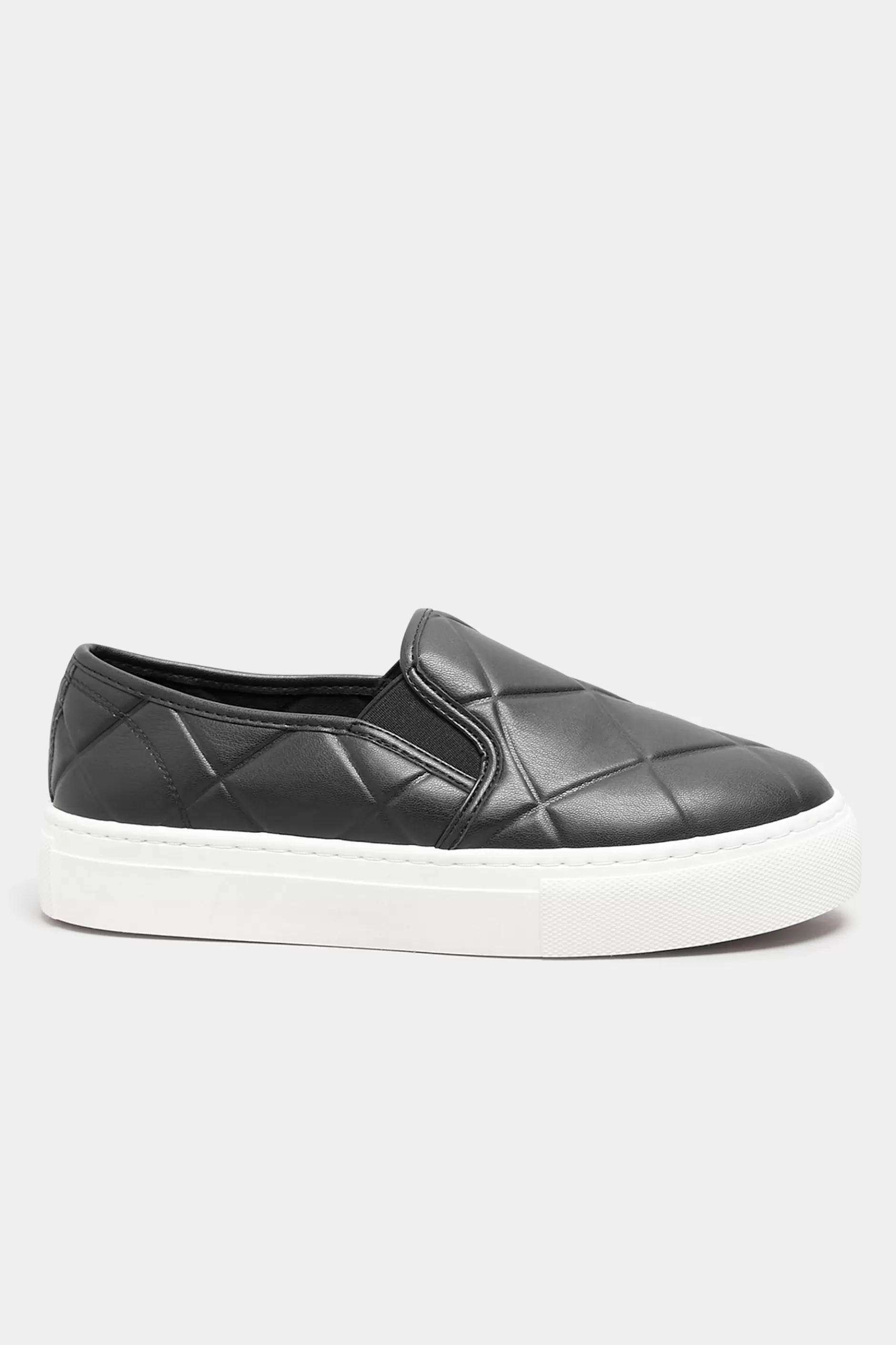 Women M&Co Flat Shoes>Yours Yours Black Quilted Slip-On Trainers In Extra Wide Eee Fit