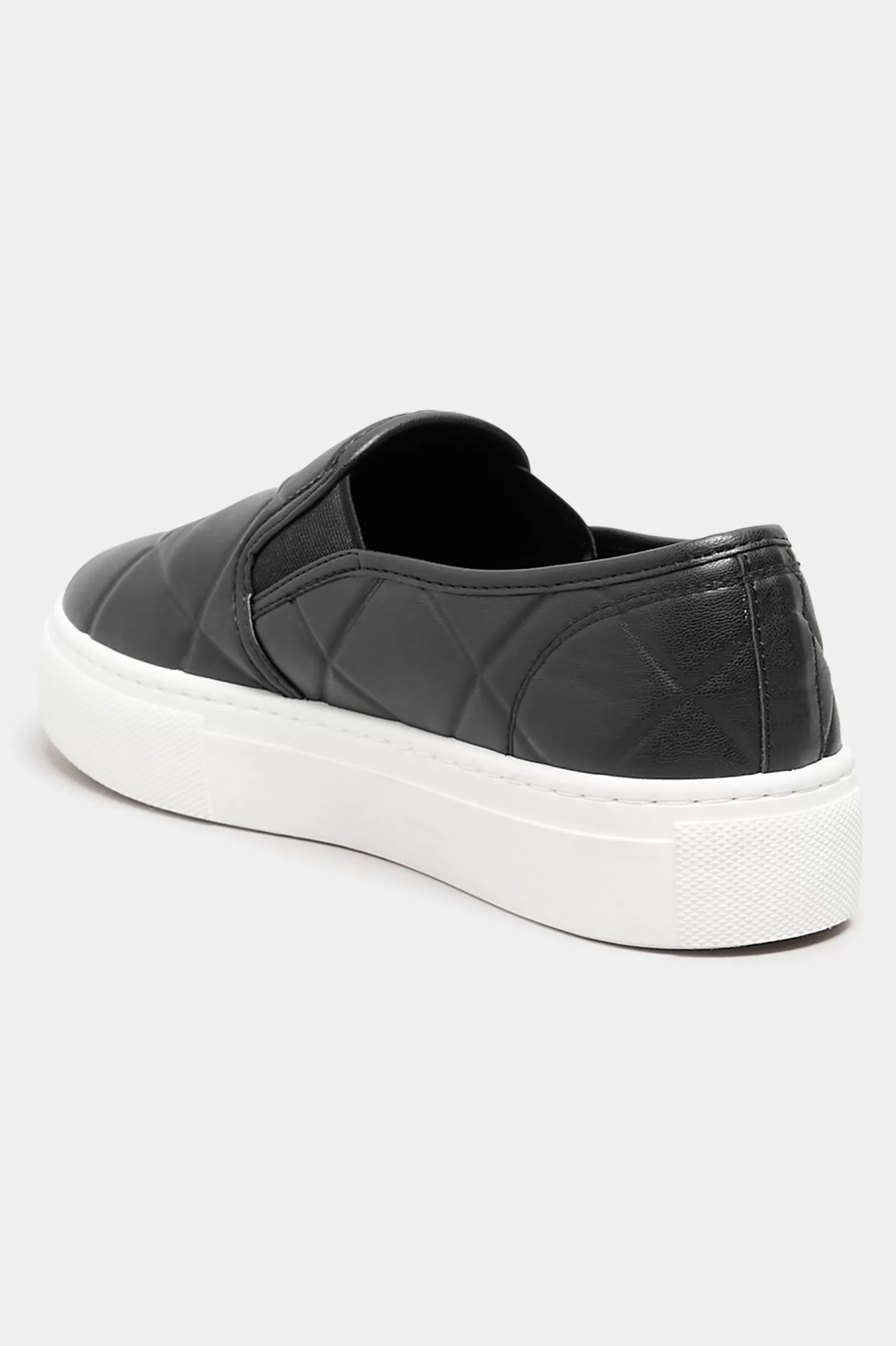 Women M&Co Flat Shoes>Yours Yours Black Quilted Slip-On Trainers In Extra Wide Eee Fit