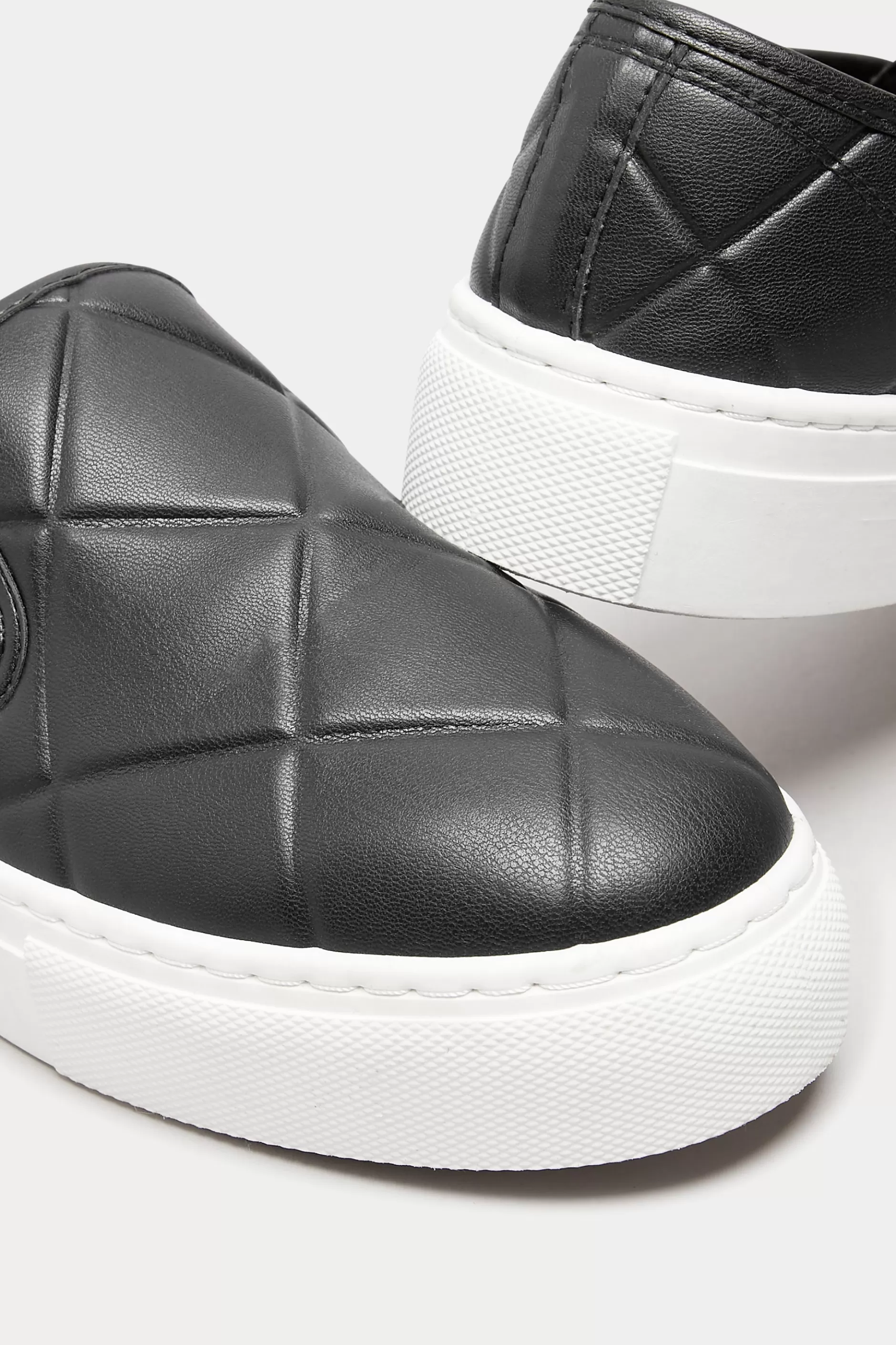 Women M&Co Flat Shoes>Yours Yours Black Quilted Slip-On Trainers In Extra Wide Eee Fit