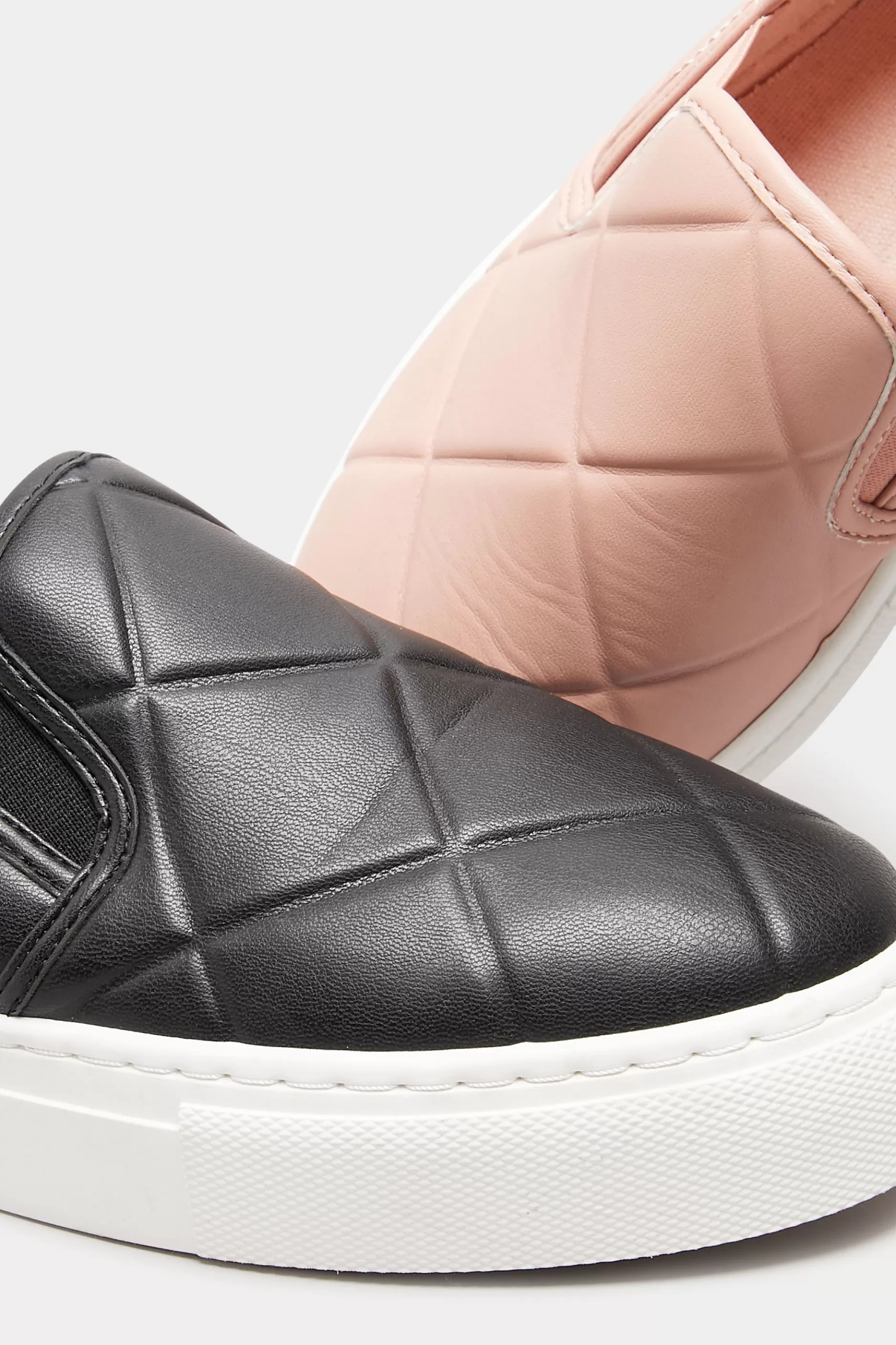 Women M&Co Flat Shoes>Yours Yours Black Quilted Slip-On Trainers In Extra Wide Eee Fit