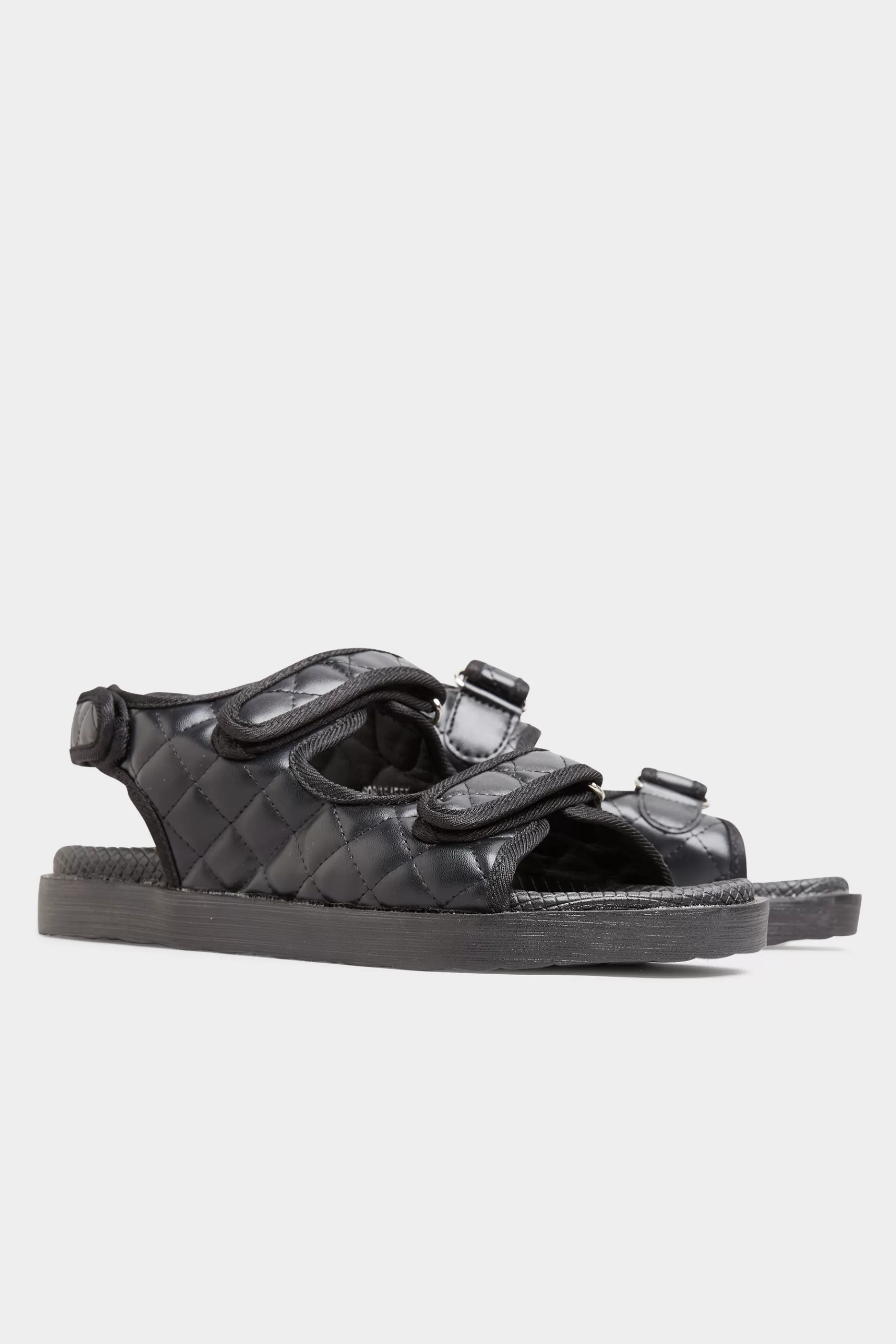Women M&Co Flat Shoes>Yours Yours Black Quilted Velcro Sandal In Extra Wide Eee Fit