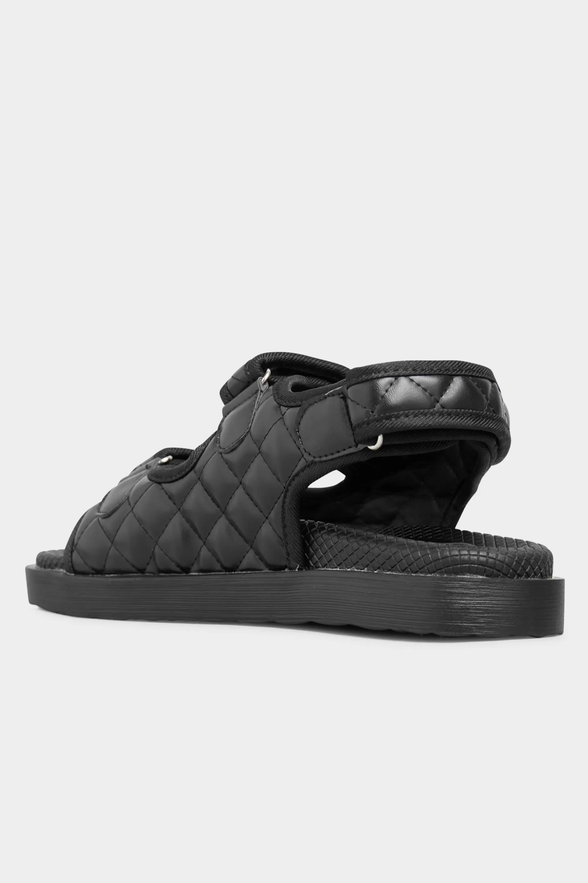 Women M&Co Flat Shoes>Yours Yours Black Quilted Velcro Sandal In Extra Wide Eee Fit