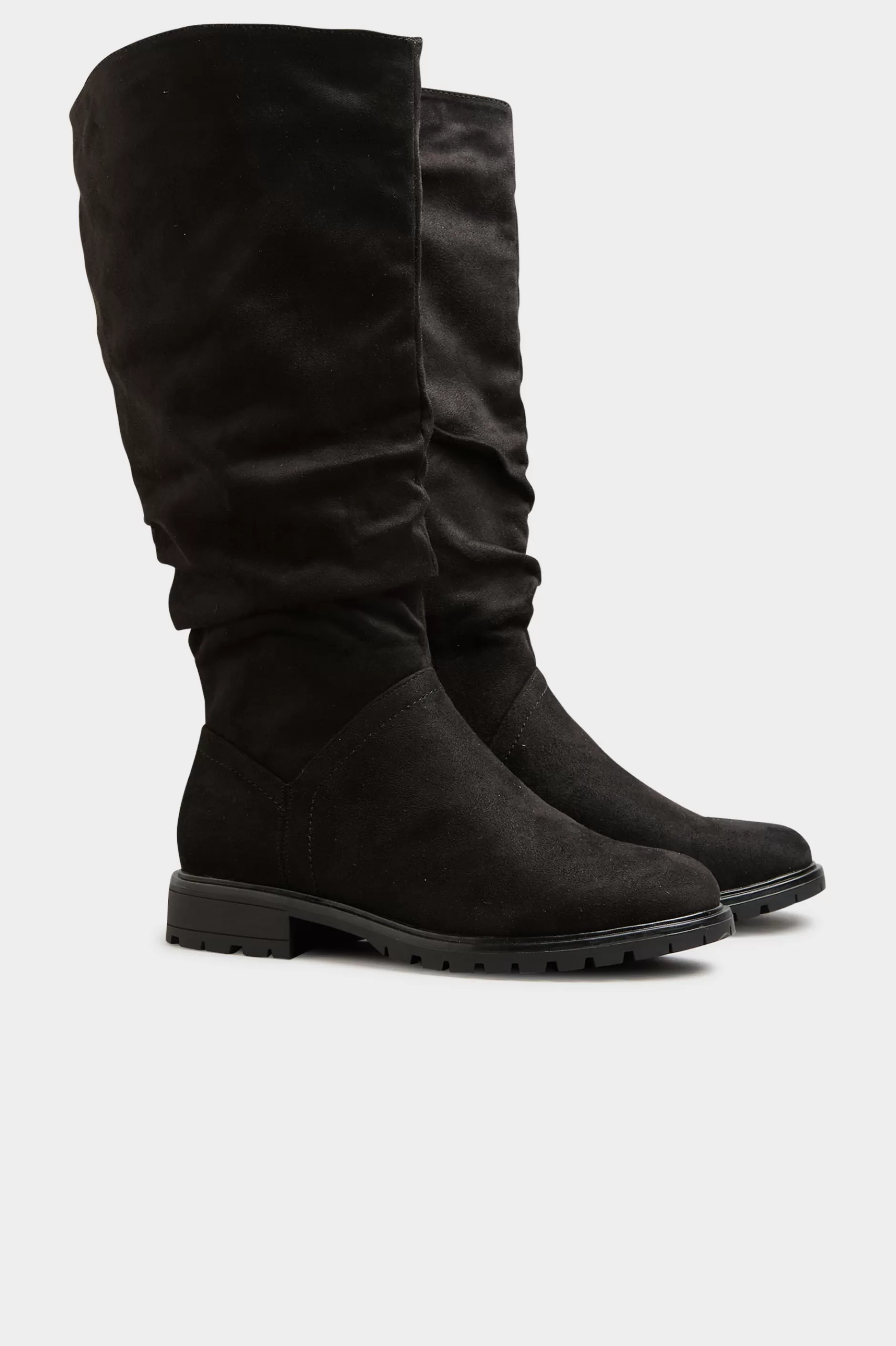 Women M&Co Boots>Yours Yours Black Ruched Cleated Boots In Wide E Fit & Extra Wide Eee Fit