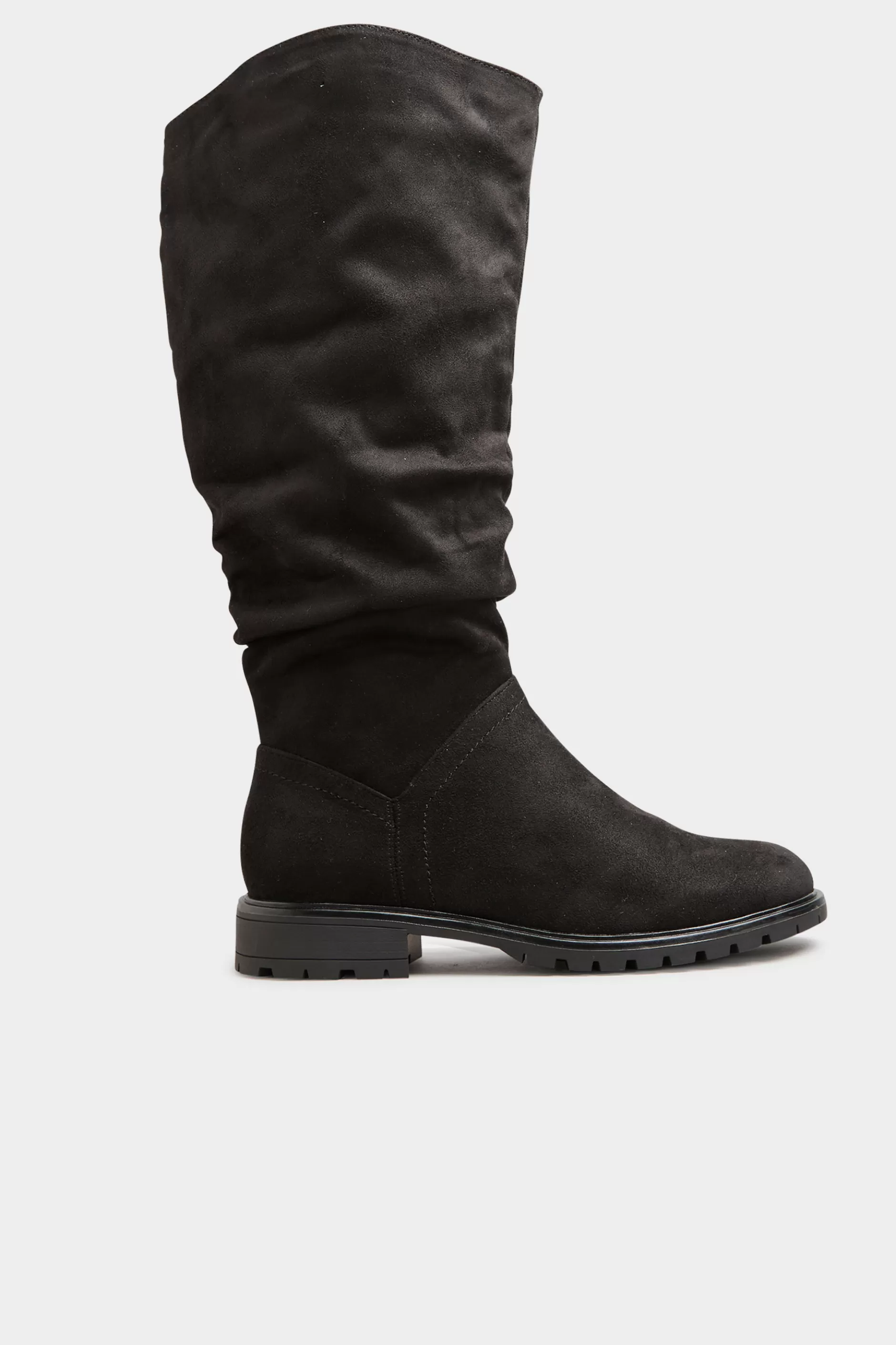 Women M&Co Boots>Yours Yours Black Ruched Cleated Boots In Wide E Fit & Extra Wide Eee Fit