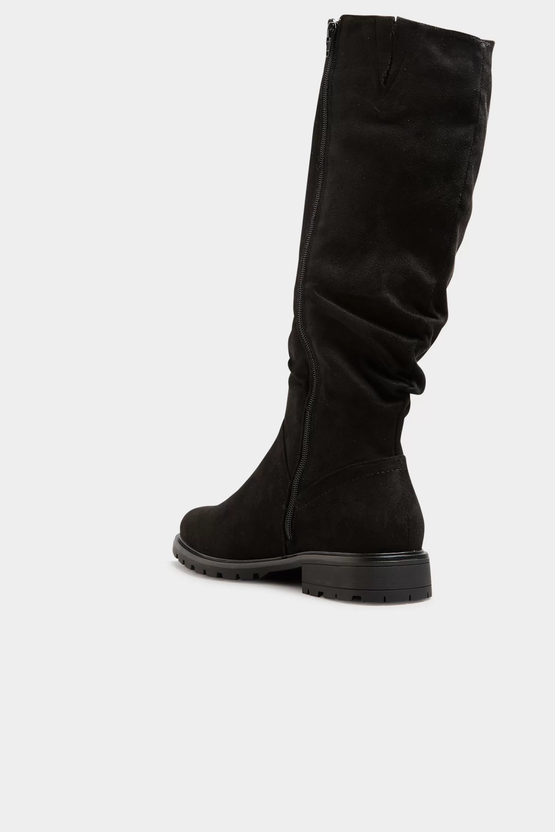 Women M&Co Boots>Yours Yours Black Ruched Cleated Boots In Wide E Fit & Extra Wide Eee Fit