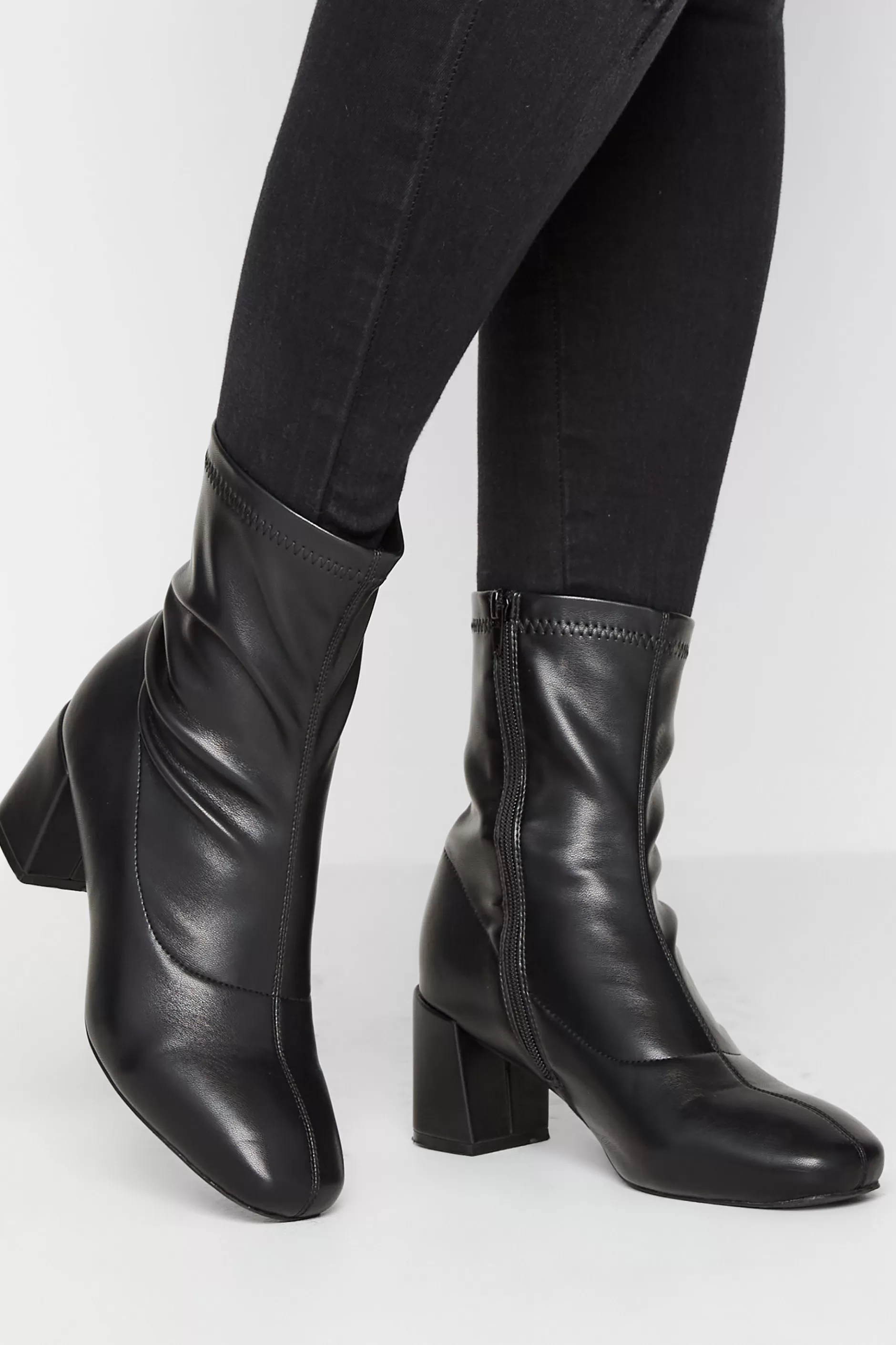 Women M&Co Boots>Yours Yours Black Square Toe Heeled Boots In Wide E Fit & Extra Wide Eee Fit