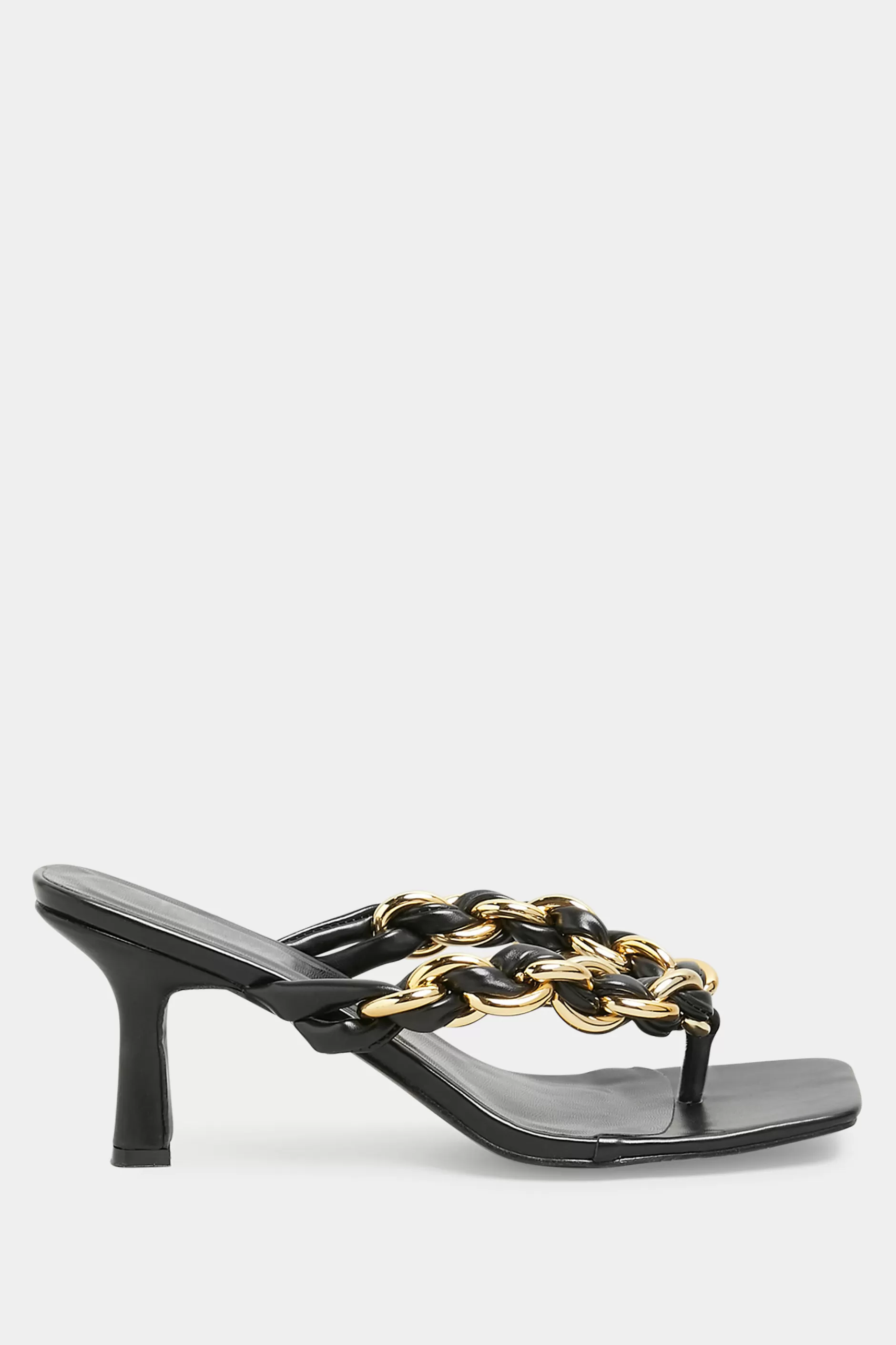 Women M&Co Mules & Sliders>Yours Yours Black Square Toe Post Chain Mules In Standard Fit