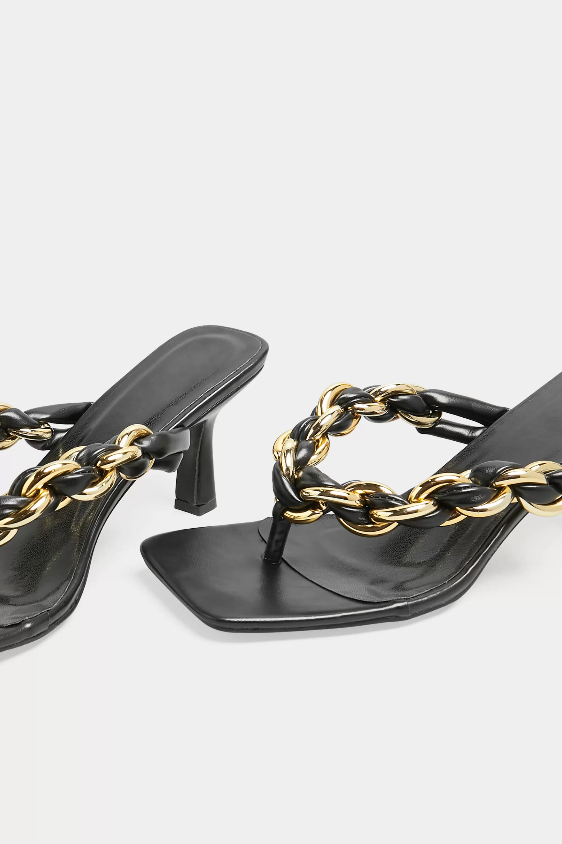 Women M&Co Mules & Sliders>Yours Yours Black Square Toe Post Chain Mules In Standard Fit