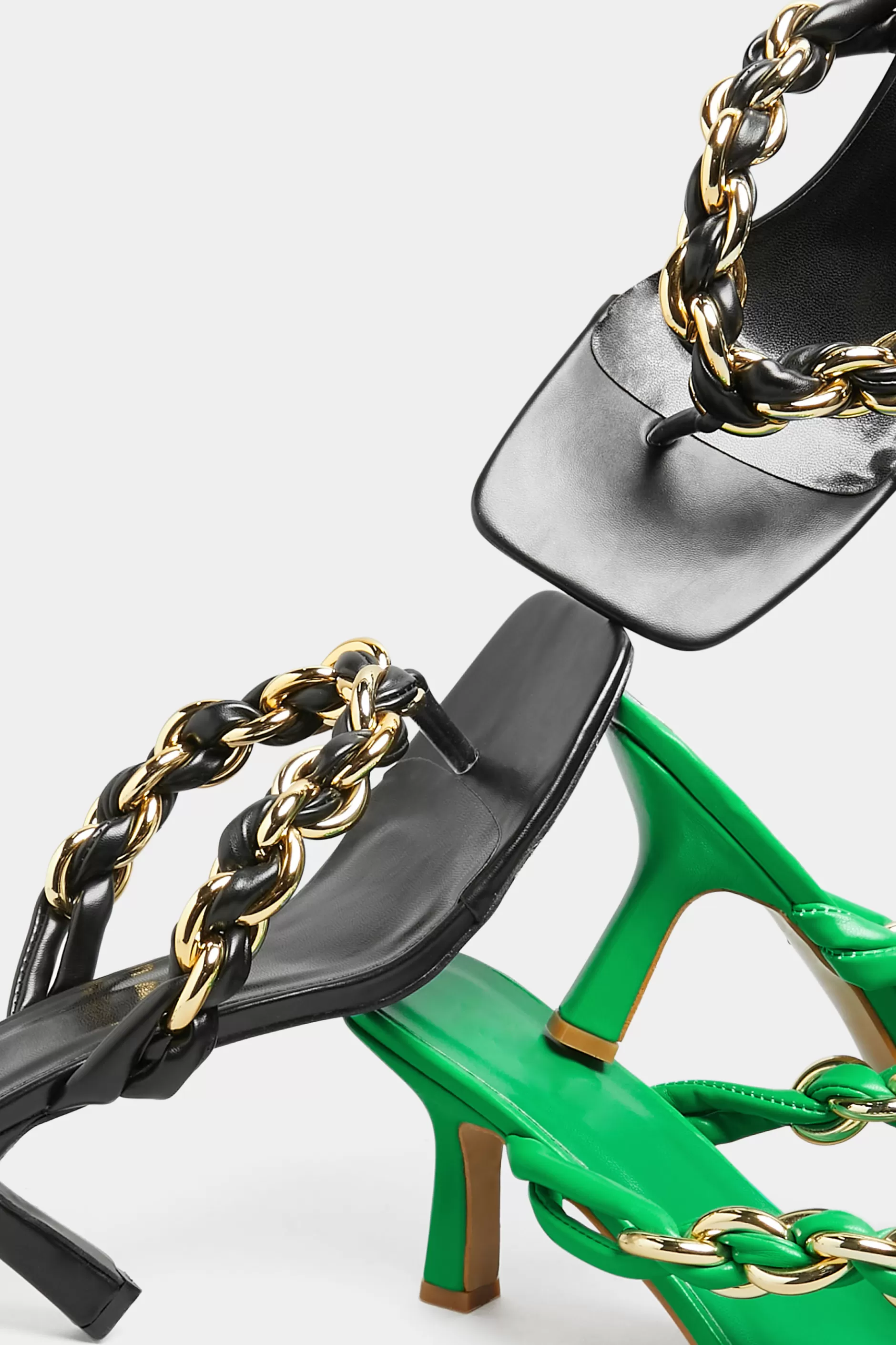 Women M&Co Mules & Sliders>Yours Yours Black Square Toe Post Chain Mules In Standard Fit