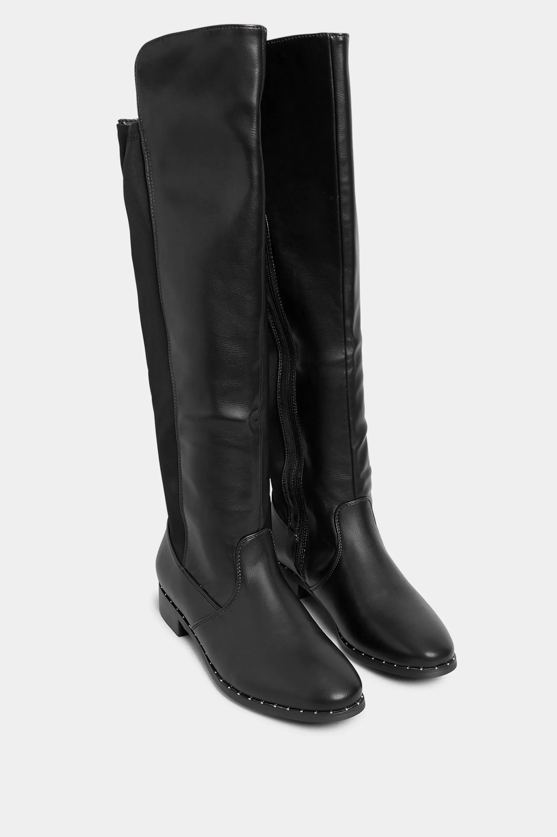 Women M&Co Boots>Yours Yours Black Studded Knee High Boots In Wide E Fit & Extra Wide Eee Fit