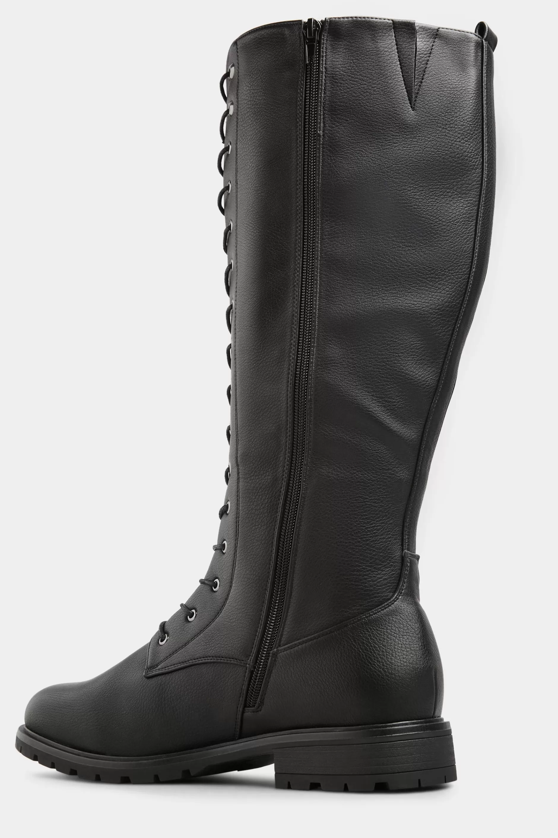 Women M&Co Flat Shoes>Yours Yours Black Vegan Faux Leather Lace Up Knee High Boots In Wide E Fit & Extra Wide Eee Fit