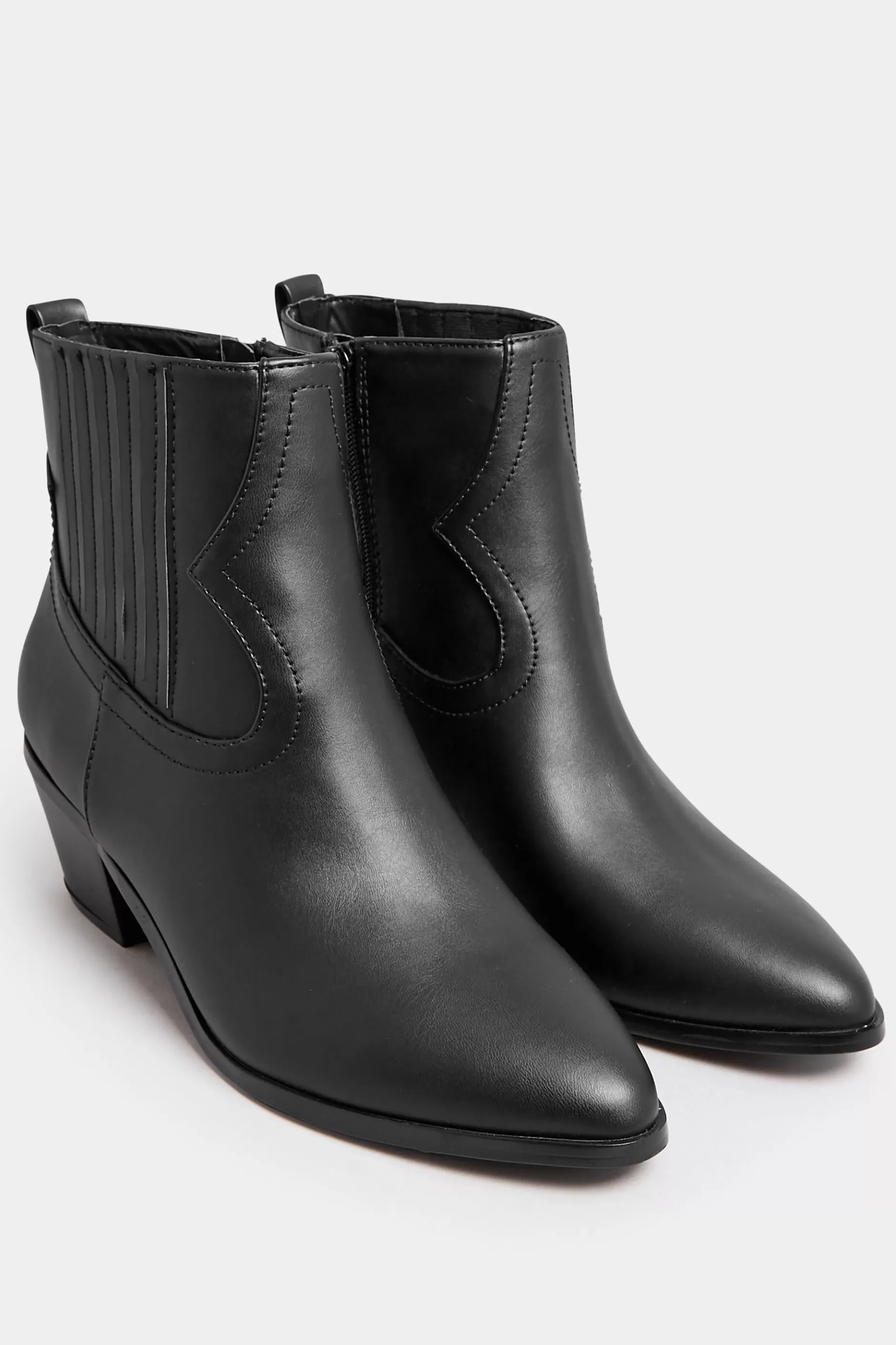 Women M&Co Boots>Yours Yours Black Western Pu Ankle Boot In Wide E Fit & Extra Wide Eee Fit