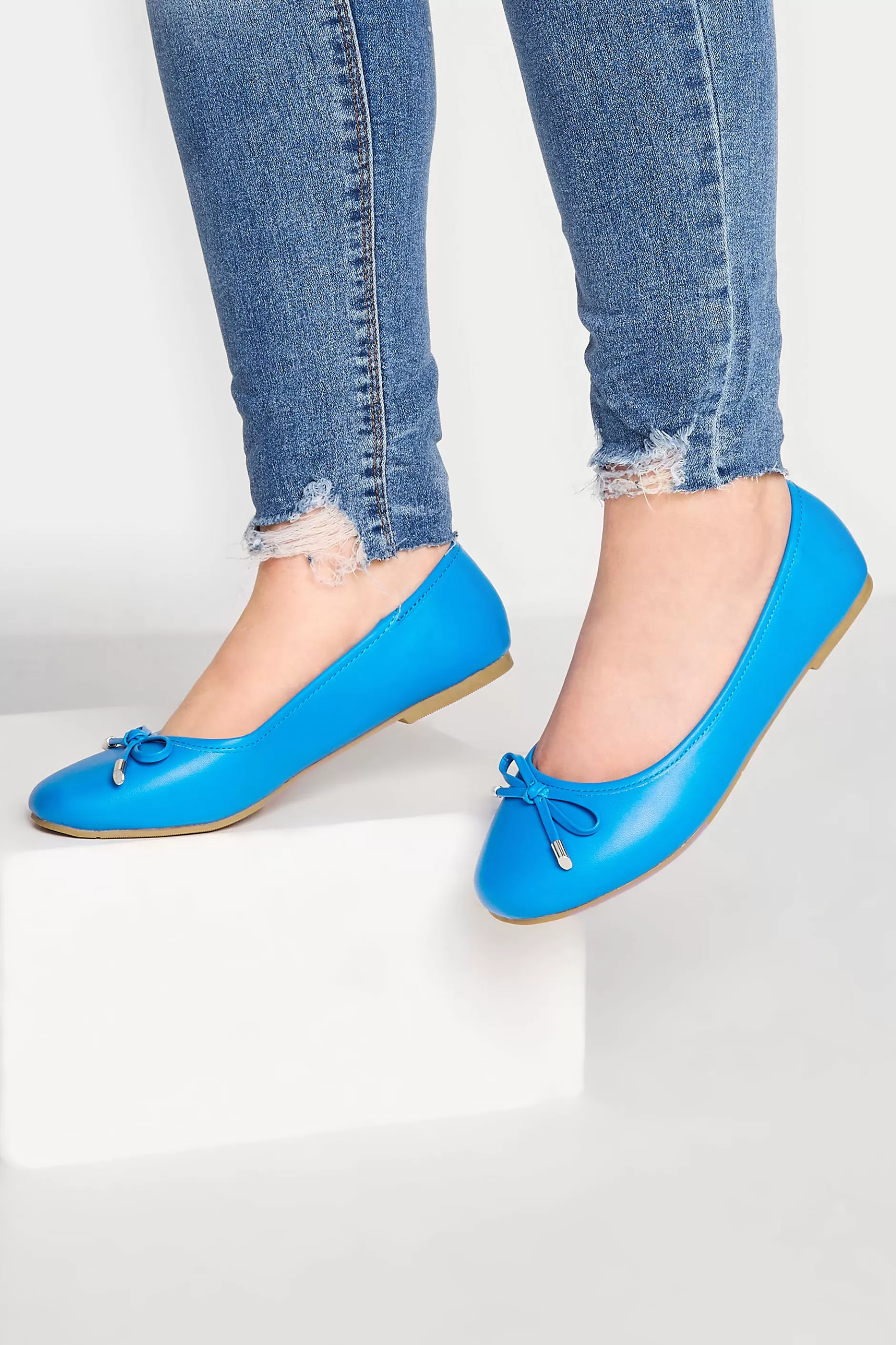 Women M&Co Flat Shoes>Yours Yours Blue Ballerina Pumps In Wide E Fit & Extra Wide Eee Fit