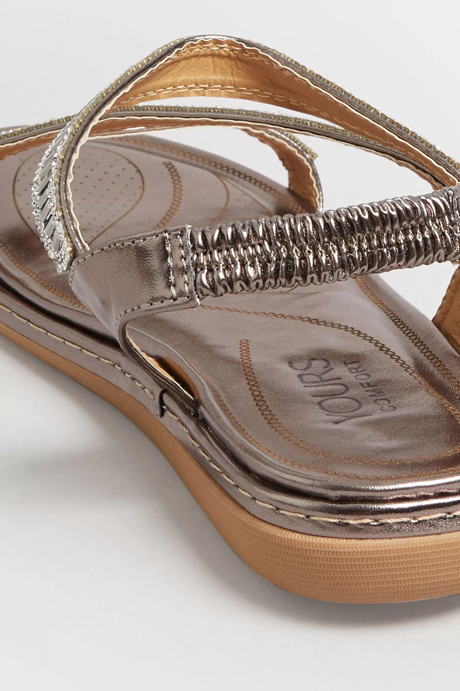 Women M&Co Flat Shoes>Yours Yours Brown & Silver Sequin Strappy Sandals In Wide E Fit & Extra Wide Eee Fit