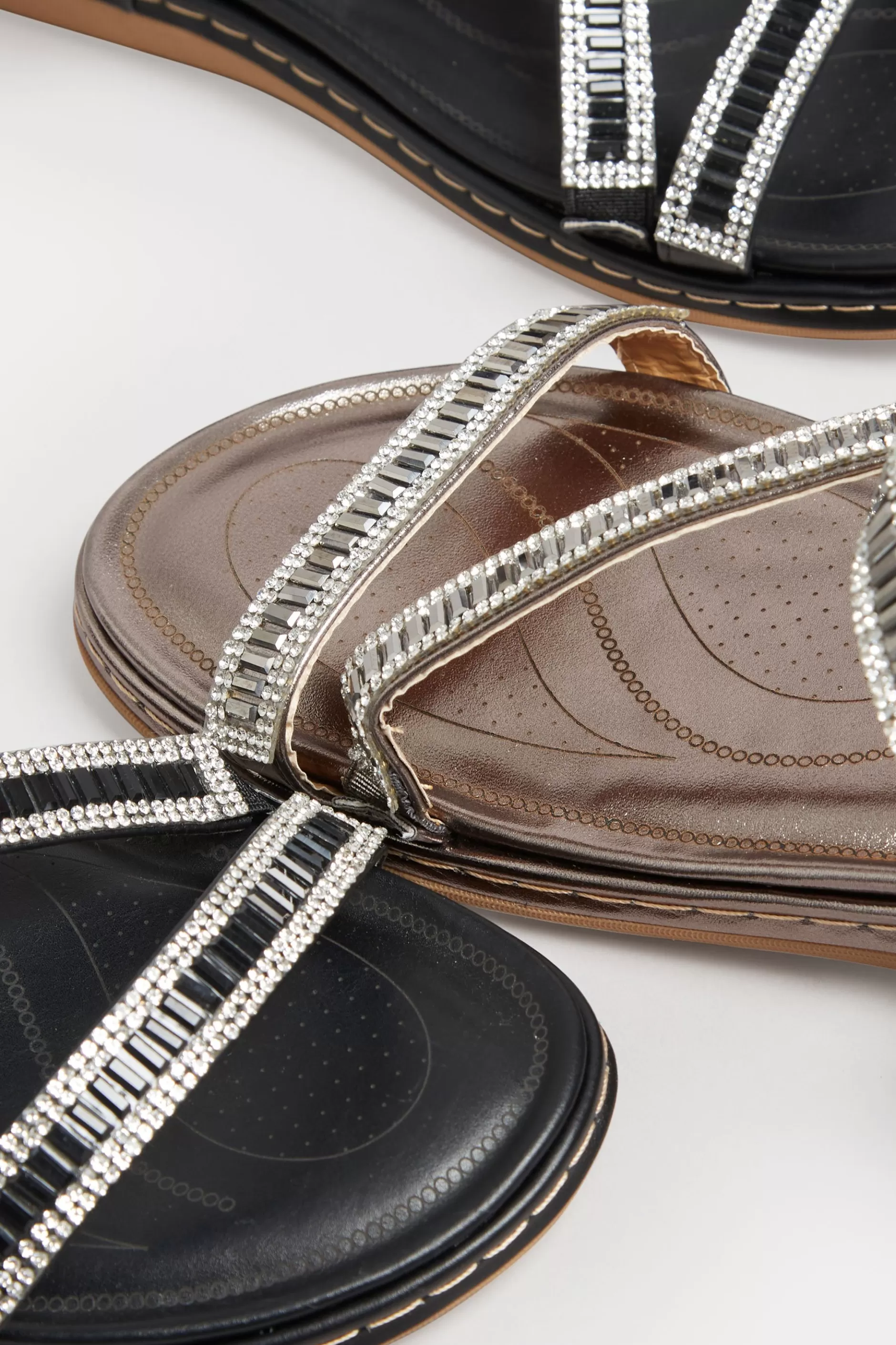 Women M&Co Flat Shoes>Yours Yours Brown & Silver Sequin Strappy Sandals In Wide E Fit & Extra Wide Eee Fit