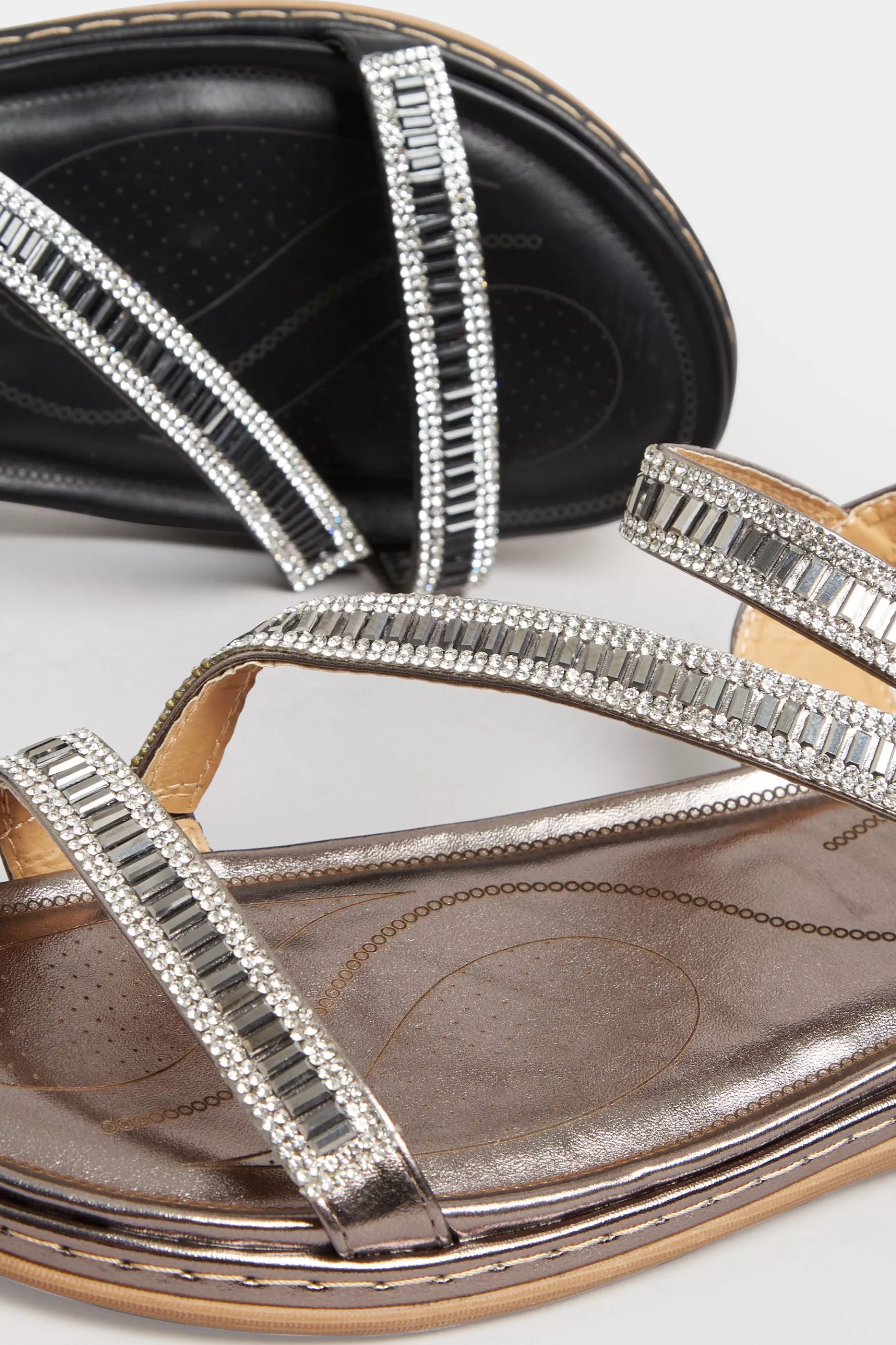 Women M&Co Flat Shoes>Yours Yours Brown & Silver Sequin Strappy Sandals In Wide E Fit & Extra Wide Eee Fit