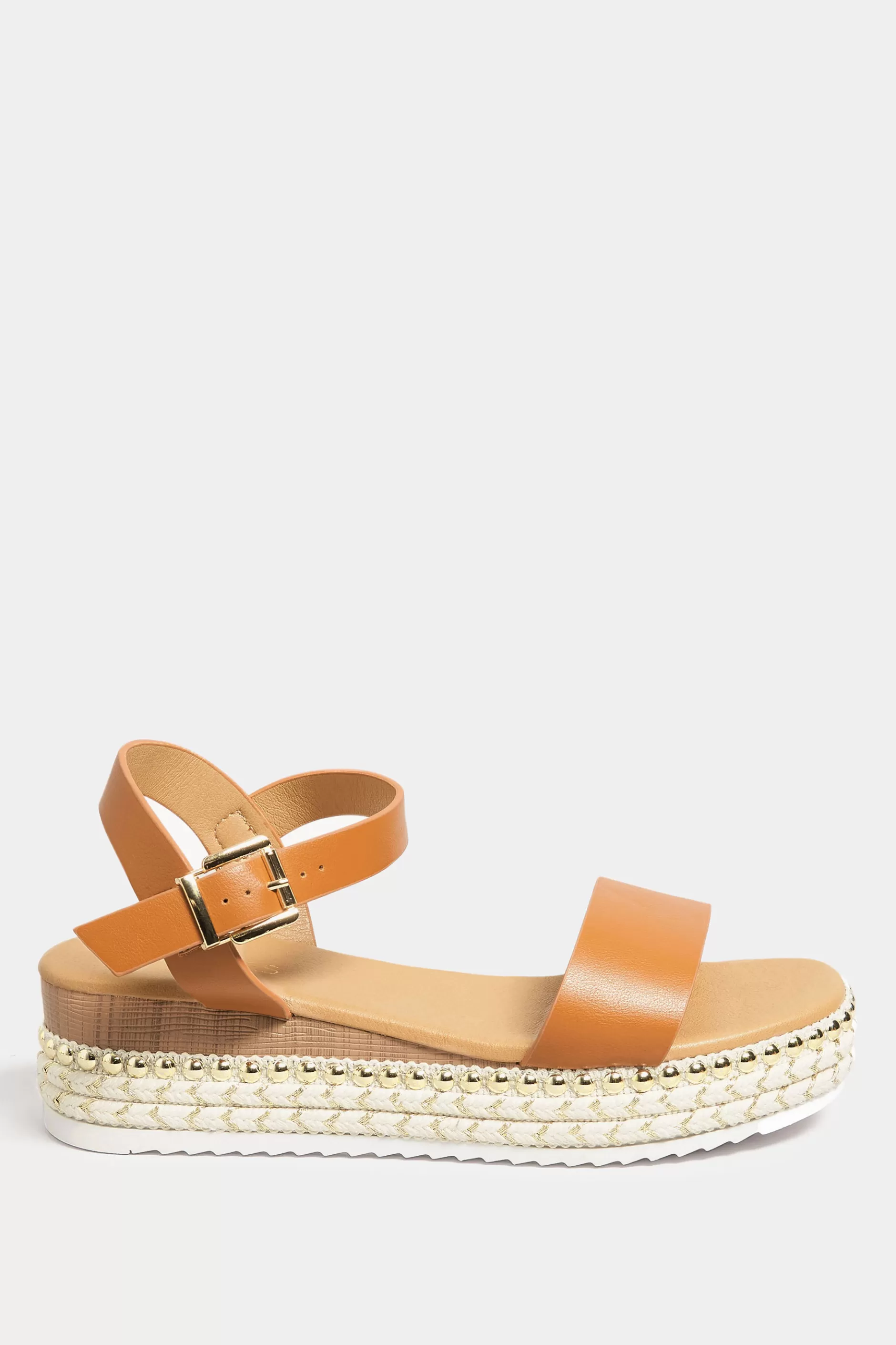 Women M&Co Sandals>Yours Yours Brown Buckle Platform Espadrille Wedge Heels In Extra Wide Eee Fit