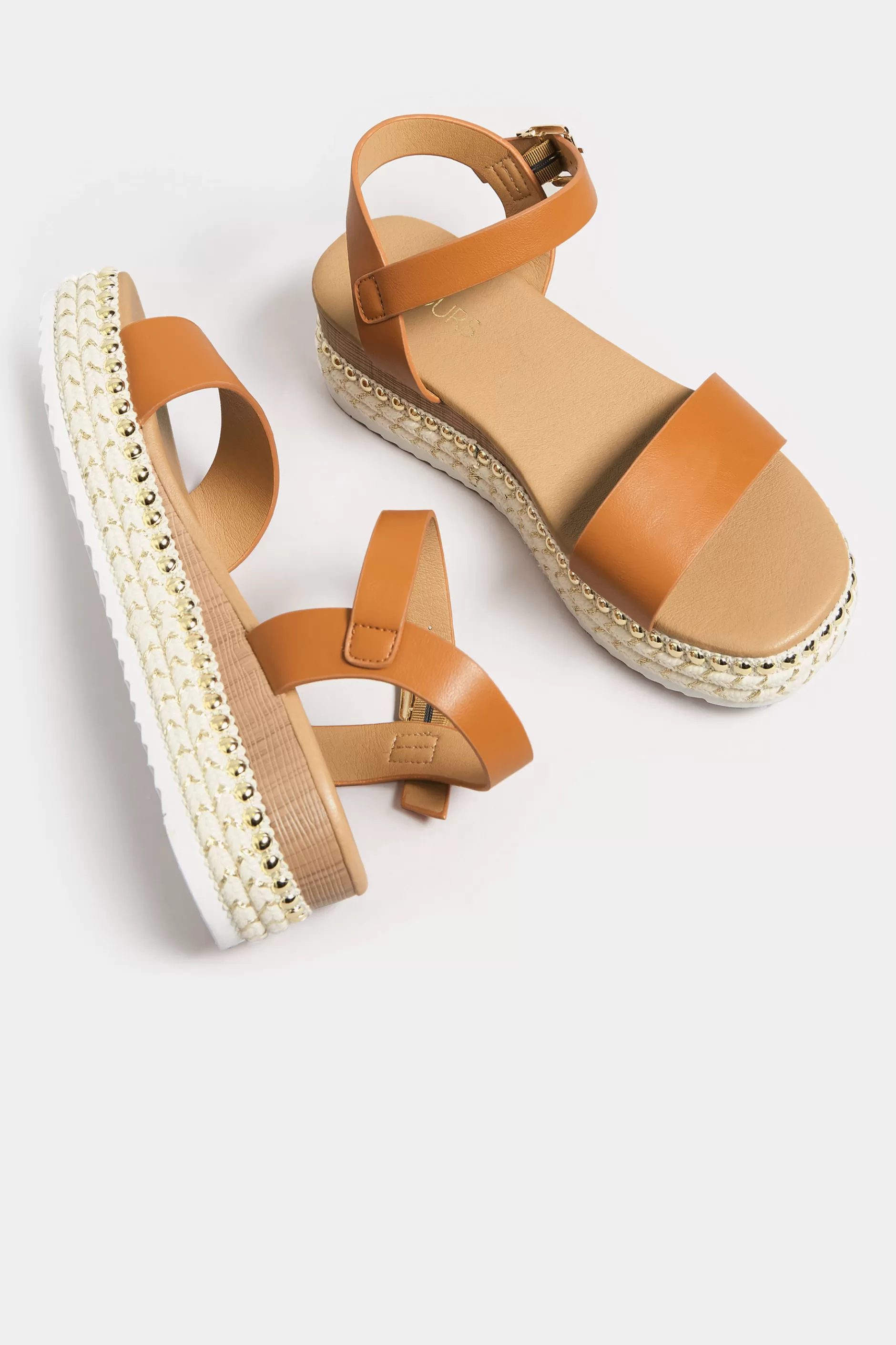 Women M&Co Sandals>Yours Yours Brown Buckle Platform Espadrille Wedge Heels In Extra Wide Eee Fit