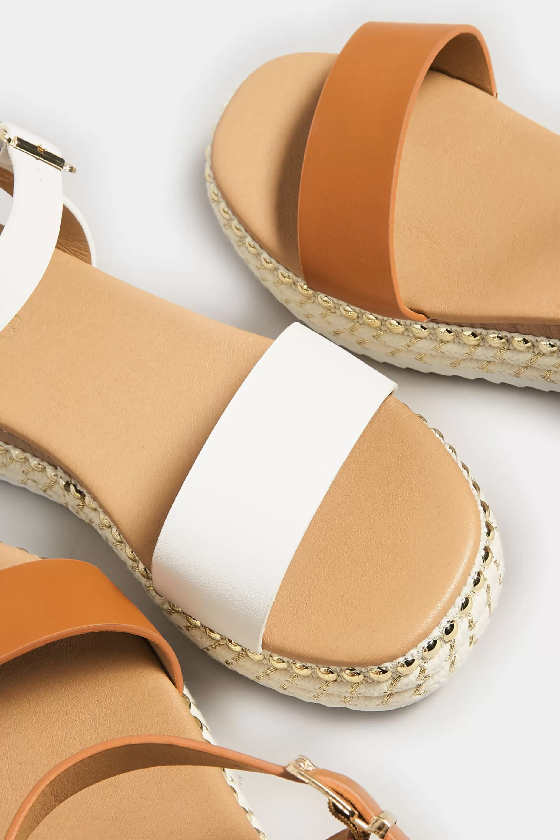 Women M&Co Sandals>Yours Yours Brown Buckle Platform Espadrille Wedge Heels In Extra Wide Eee Fit