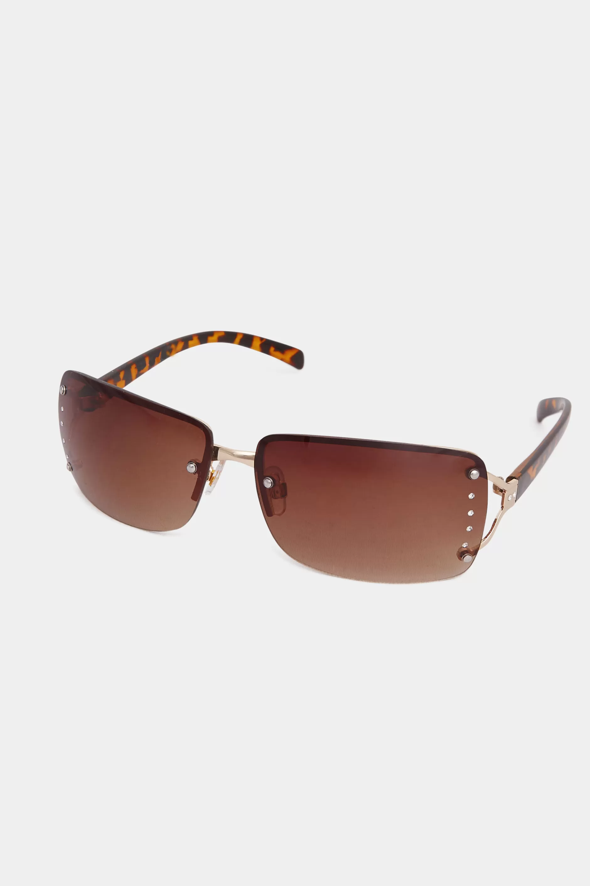 Women M&Co Sunglasses>Yours Yours Brown Tortoiseshell Diamante Frameless Sunglasses