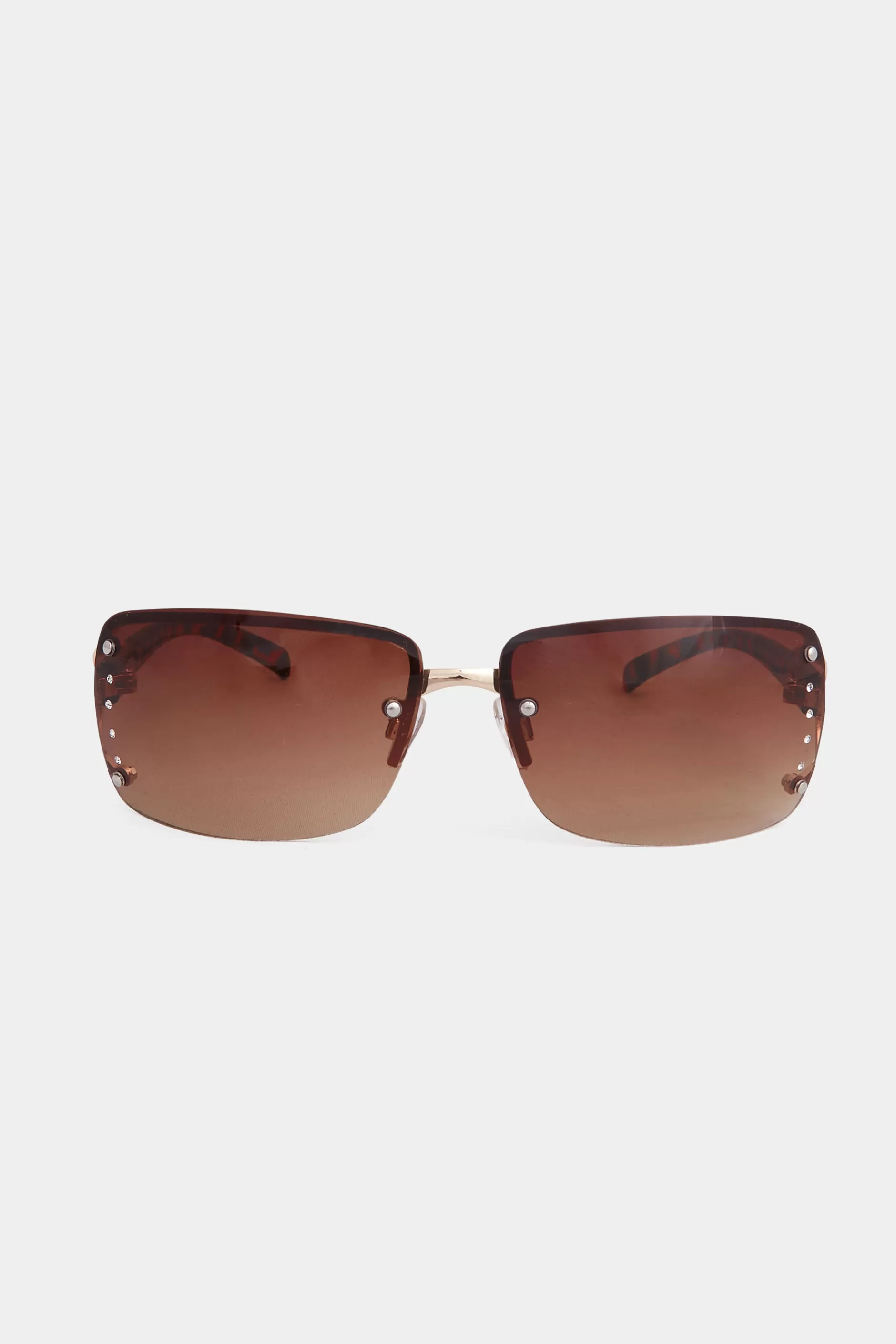 Women M&Co Sunglasses>Yours Yours Brown Tortoiseshell Diamante Frameless Sunglasses