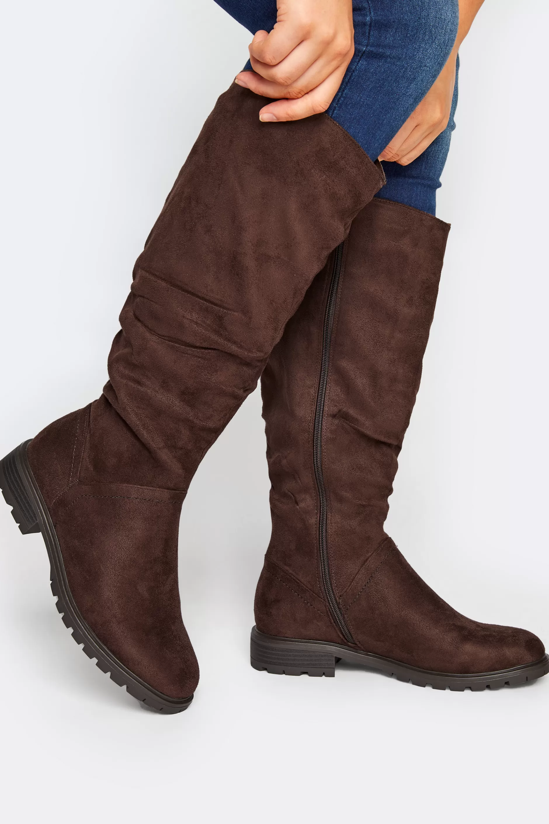 Women M&Co Boots>Yours Yours Chocolate Brown Ruched Cleated Boots In Wide E Fit & Extra Wide Eee Fit