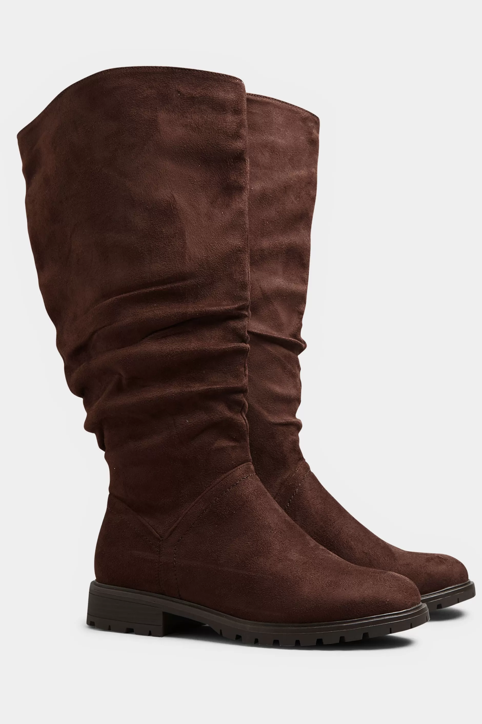 Women M&Co Boots>Yours Yours Chocolate Brown Ruched Cleated Boots In Wide E Fit & Extra Wide Eee Fit