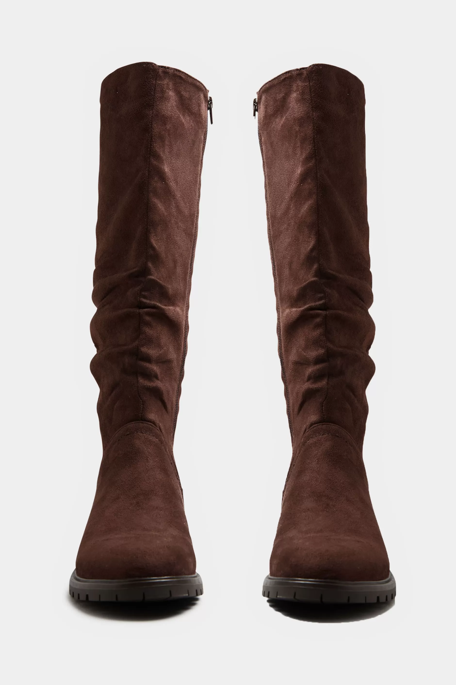 Women M&Co Boots>Yours Yours Chocolate Brown Ruched Cleated Boots In Wide E Fit & Extra Wide Eee Fit