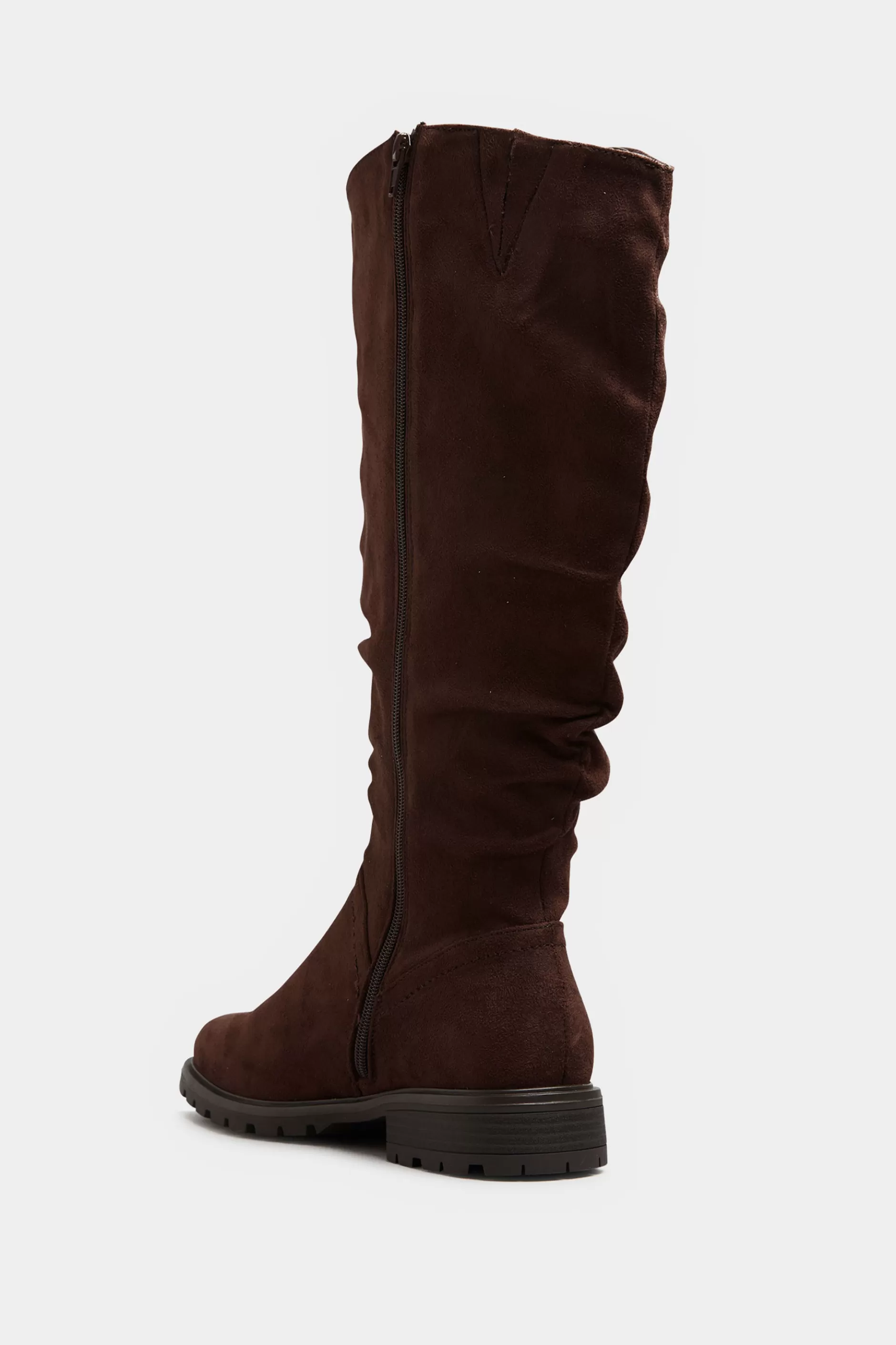 Women M&Co Boots>Yours Yours Chocolate Brown Ruched Cleated Boots In Wide E Fit & Extra Wide Eee Fit