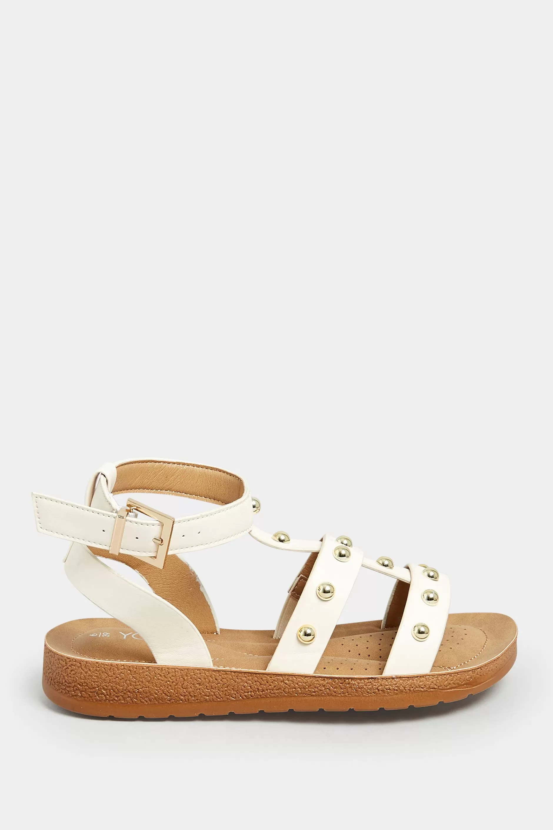Women M&Co Flat Shoes>Yours Yours Cream Studded Gladiator Sandals In Extra Wide Eee Fit