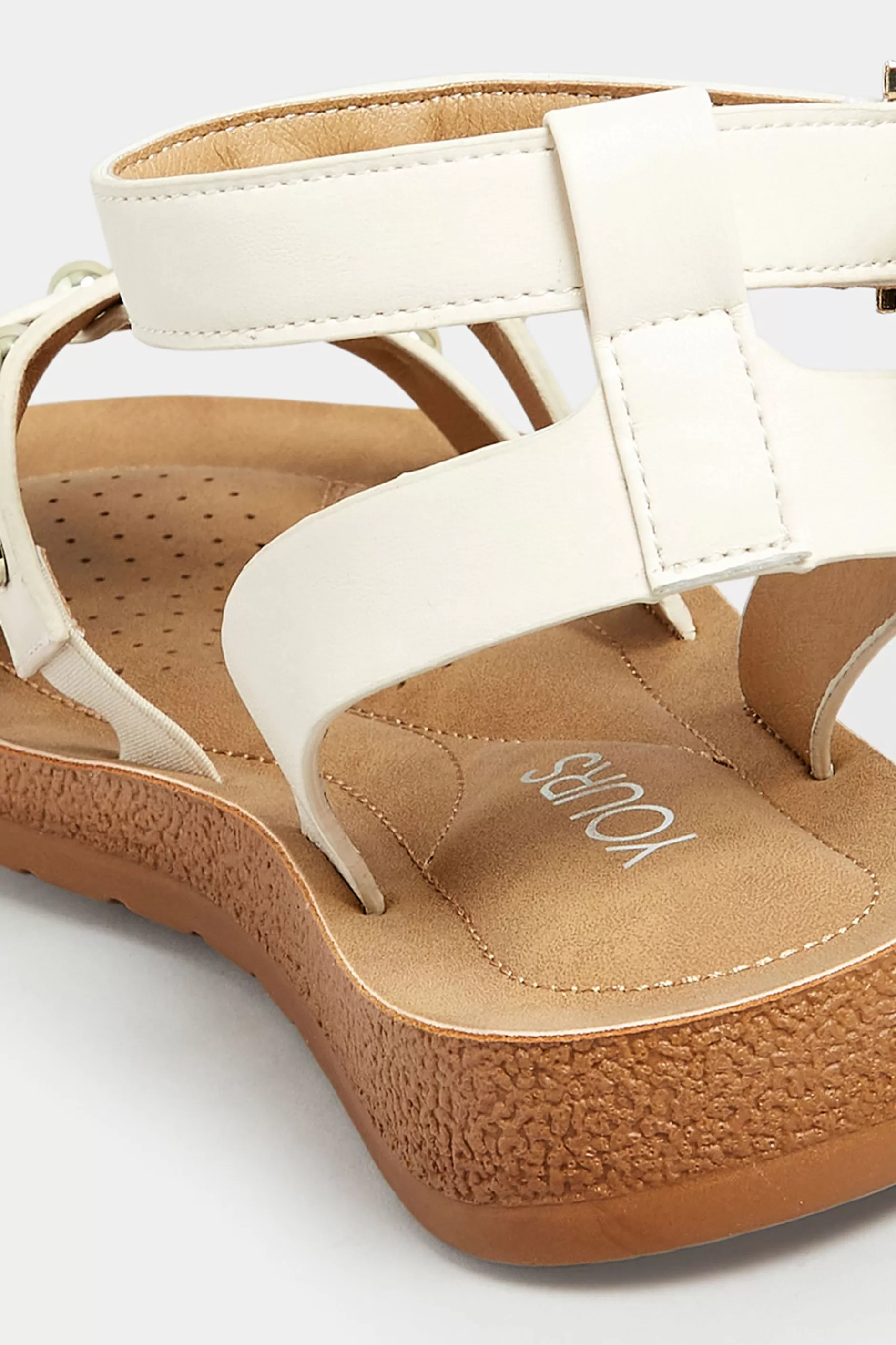 Women M&Co Flat Shoes>Yours Yours Cream Studded Gladiator Sandals In Extra Wide Eee Fit