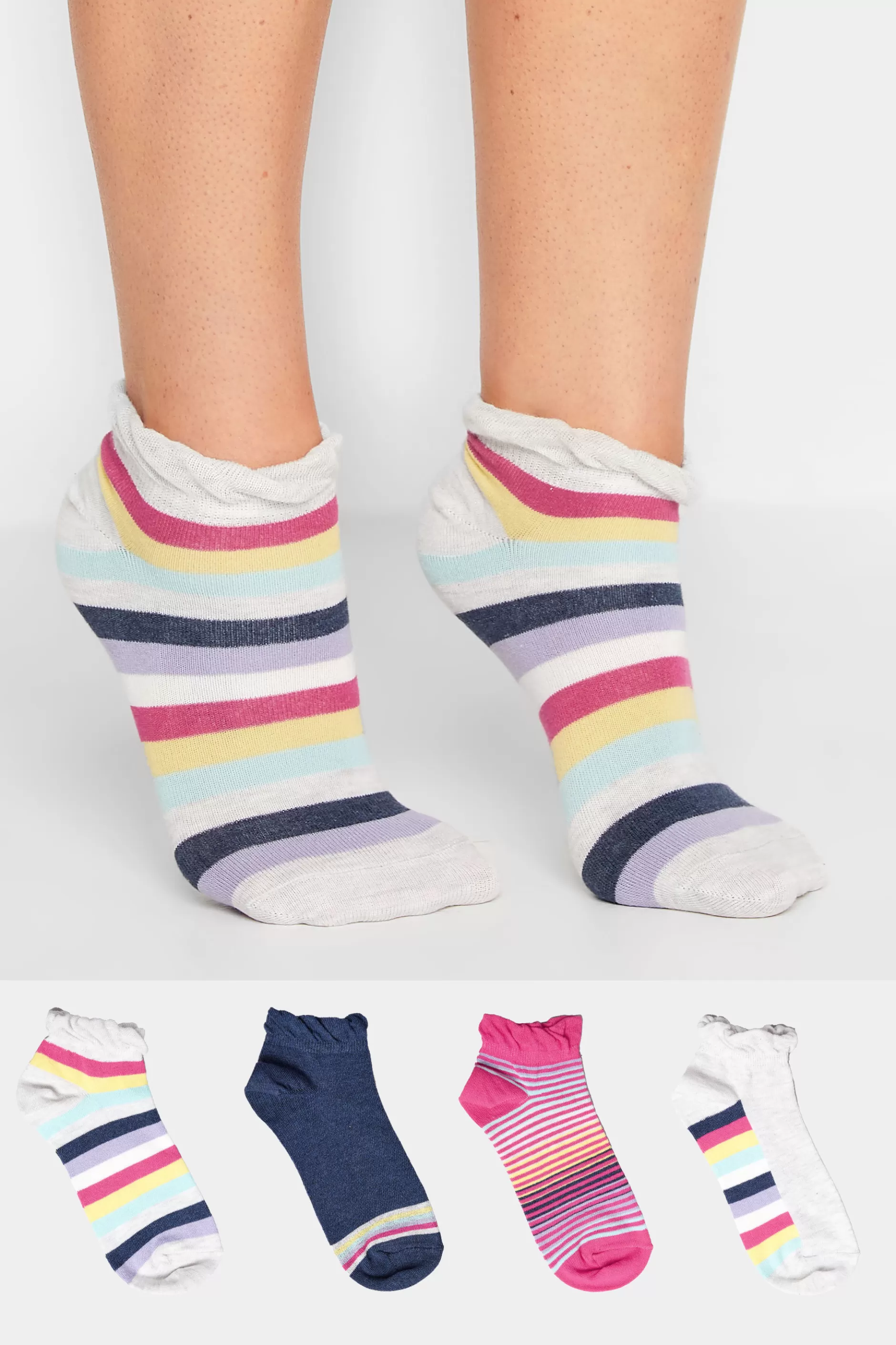 Women M&Co Socks>Yours Yours Curve 4 Pack White Stripe Trainer Socks