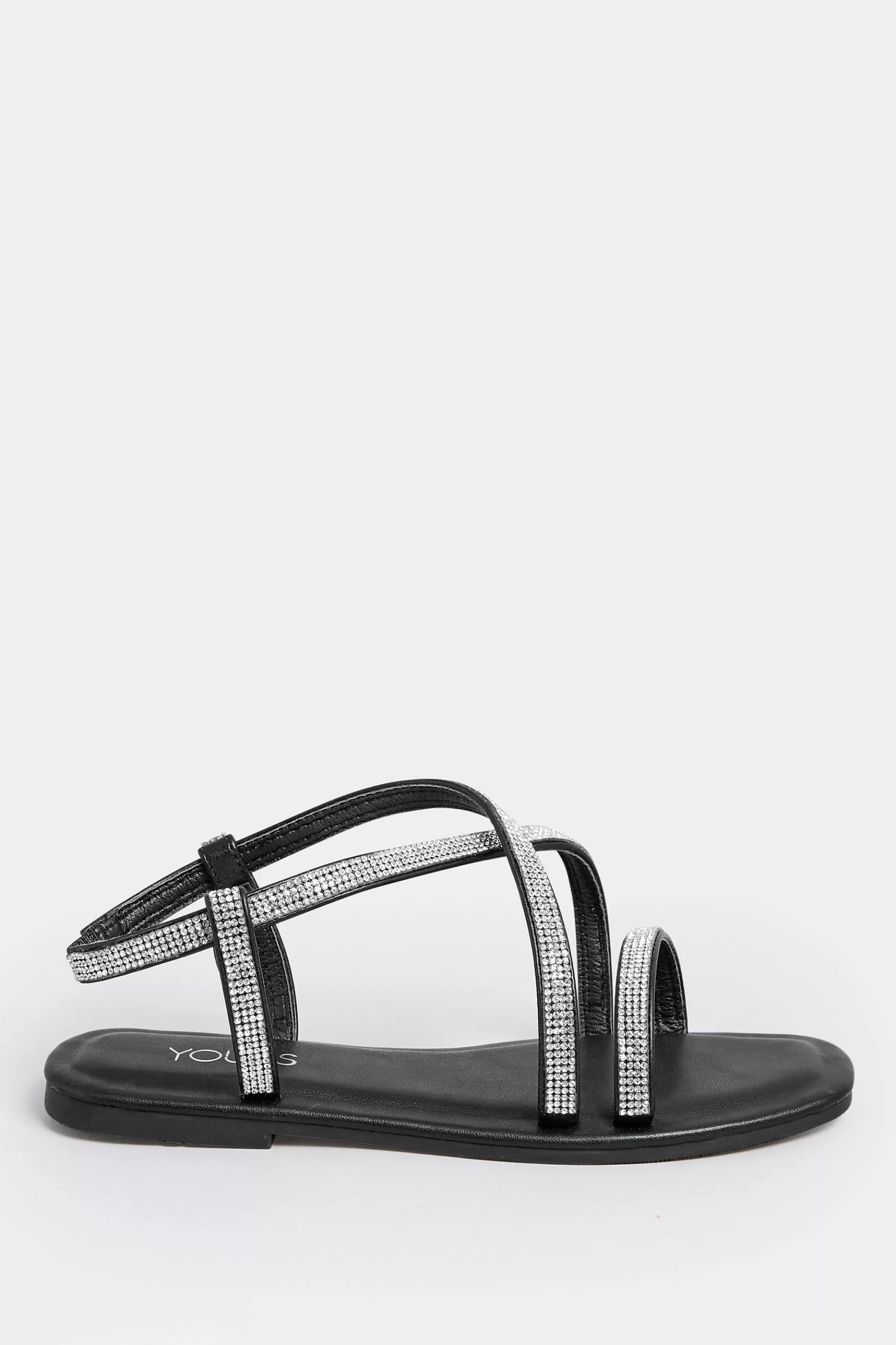 Women M&Co Sandals>Yours Yours Curve Black Diamante Strap Sandals In Wide E Fit & Extra Wide Eee Fit