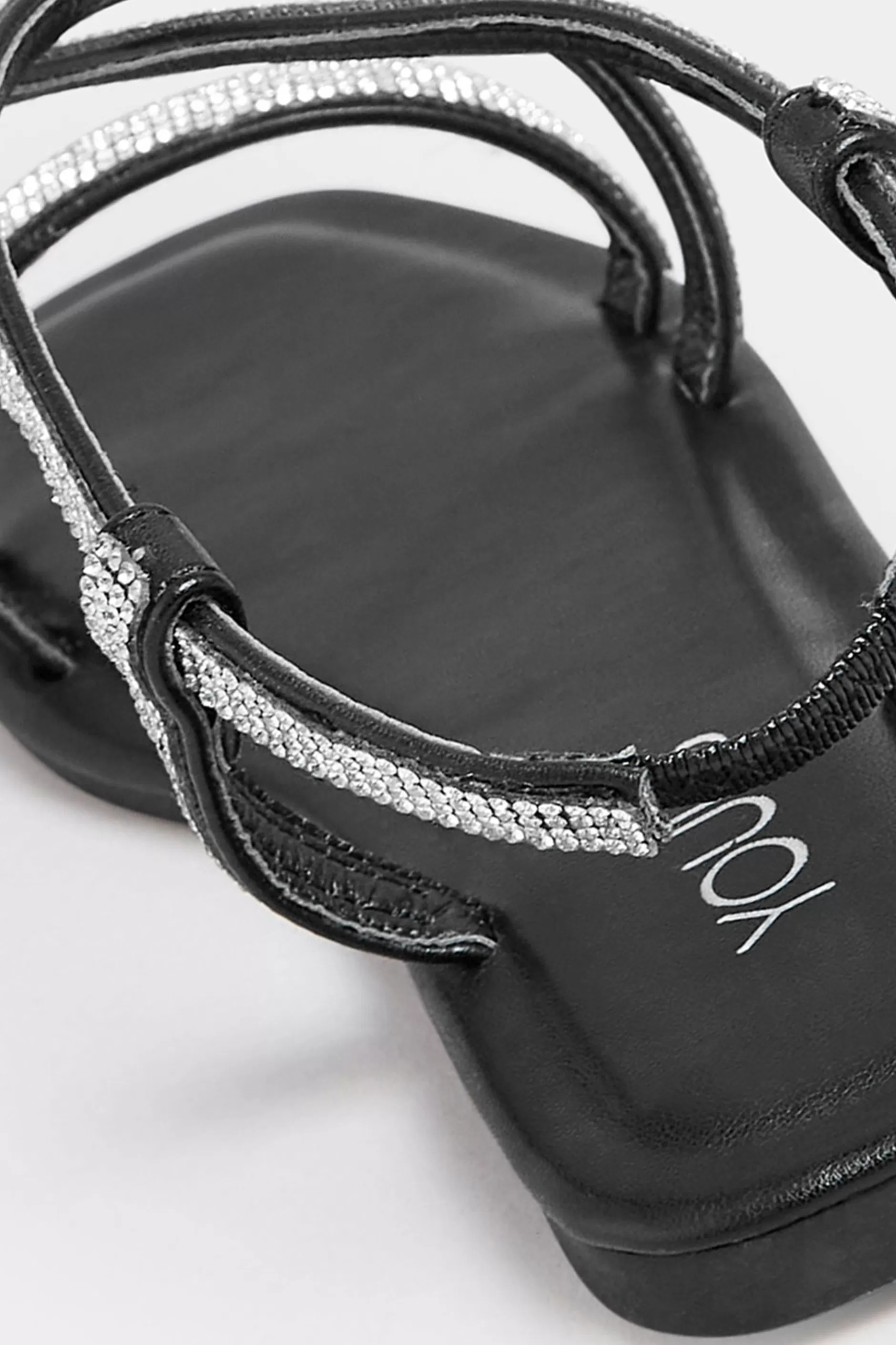 Women M&Co Sandals>Yours Yours Curve Black Diamante Strap Sandals In Wide E Fit & Extra Wide Eee Fit