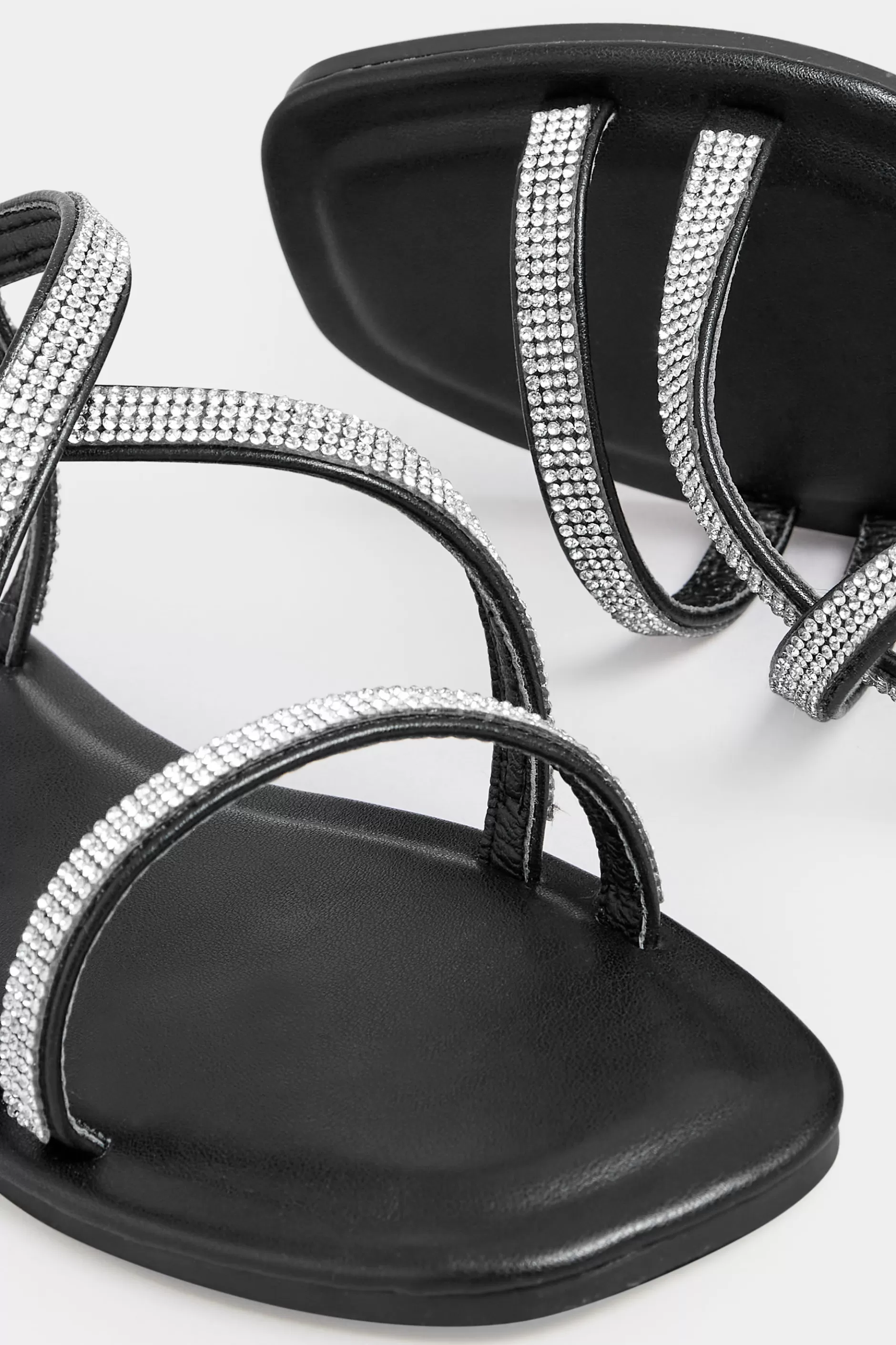 Women M&Co Sandals>Yours Yours Curve Black Diamante Strap Sandals In Wide E Fit & Extra Wide Eee Fit