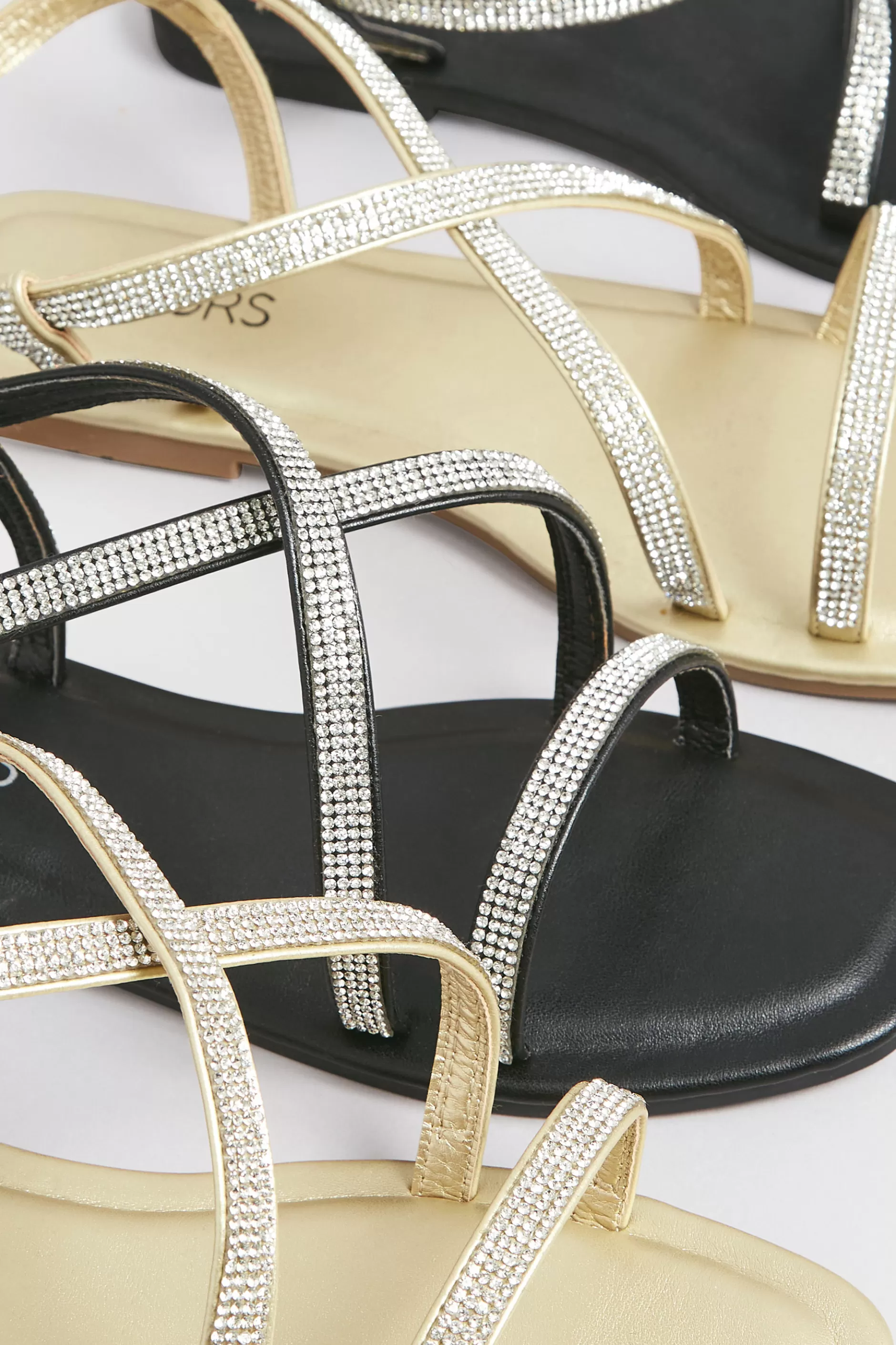 Women M&Co Sandals>Yours Yours Curve Black Diamante Strap Sandals In Wide E Fit & Extra Wide Eee Fit