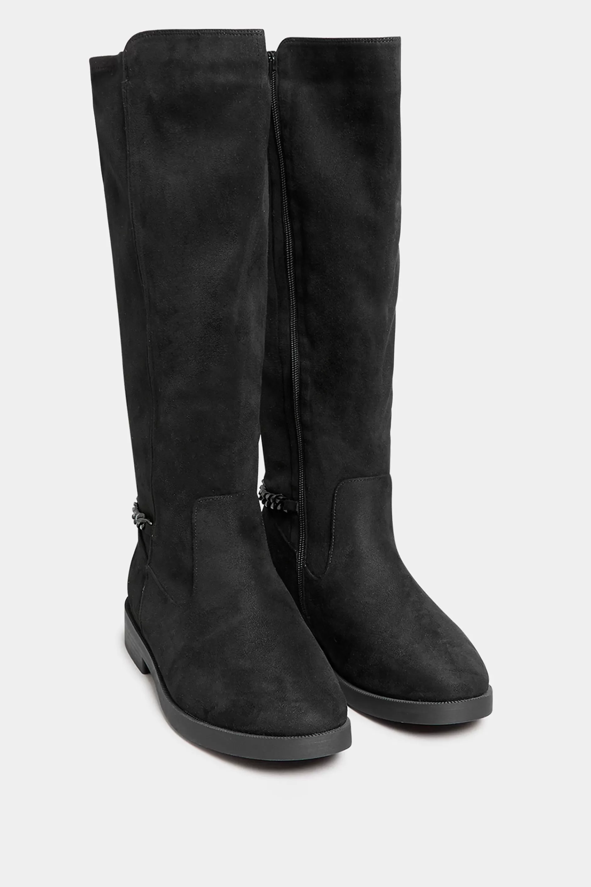 Women M&Co Boots>Yours Yours Curve Black Suede Knee High Chain Detail Boots In Wide E Fit & Extra Wide Eee Fit