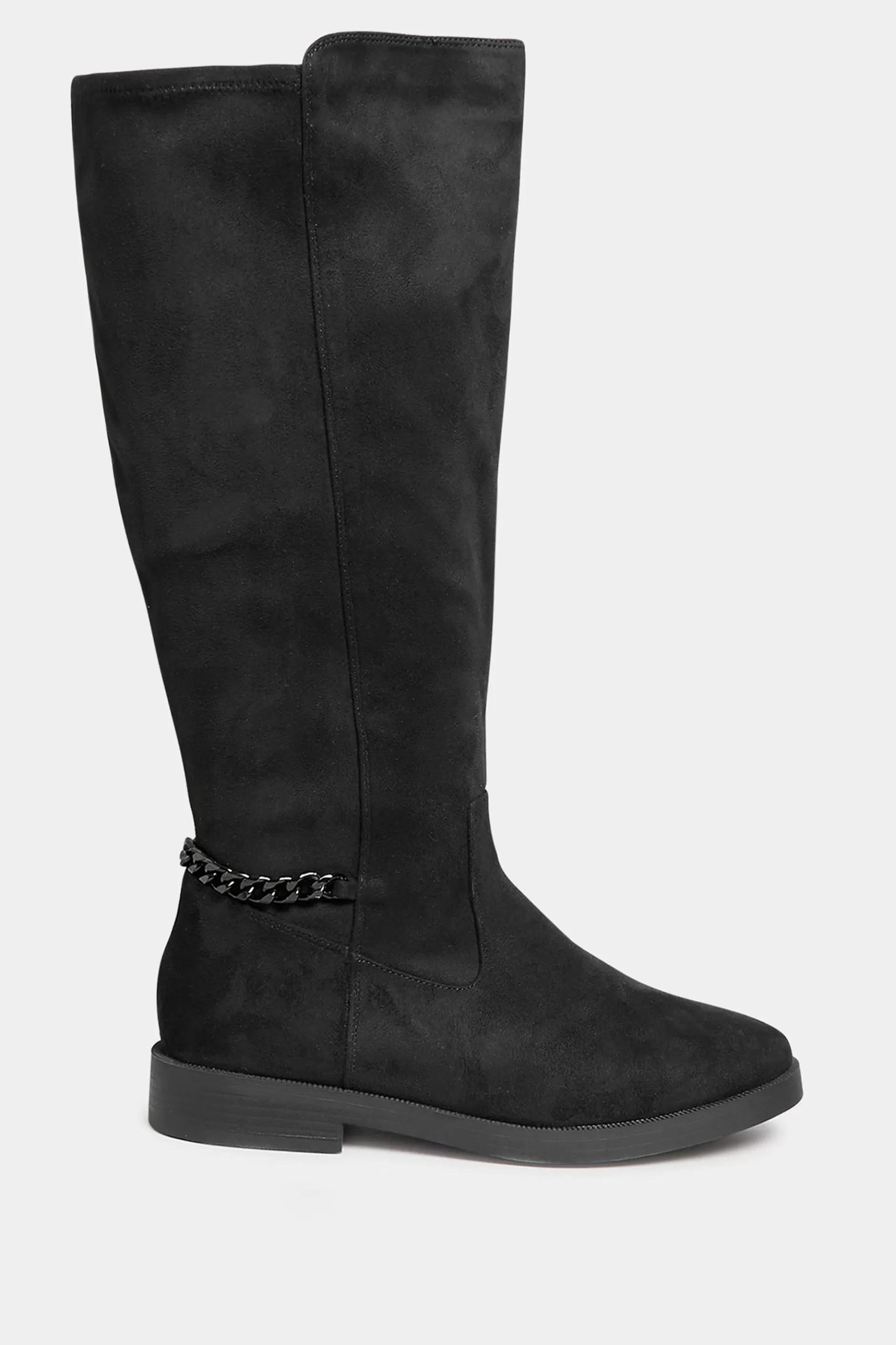 Women M&Co Boots>Yours Yours Curve Black Suede Knee High Chain Detail Boots In Wide E Fit & Extra Wide Eee Fit