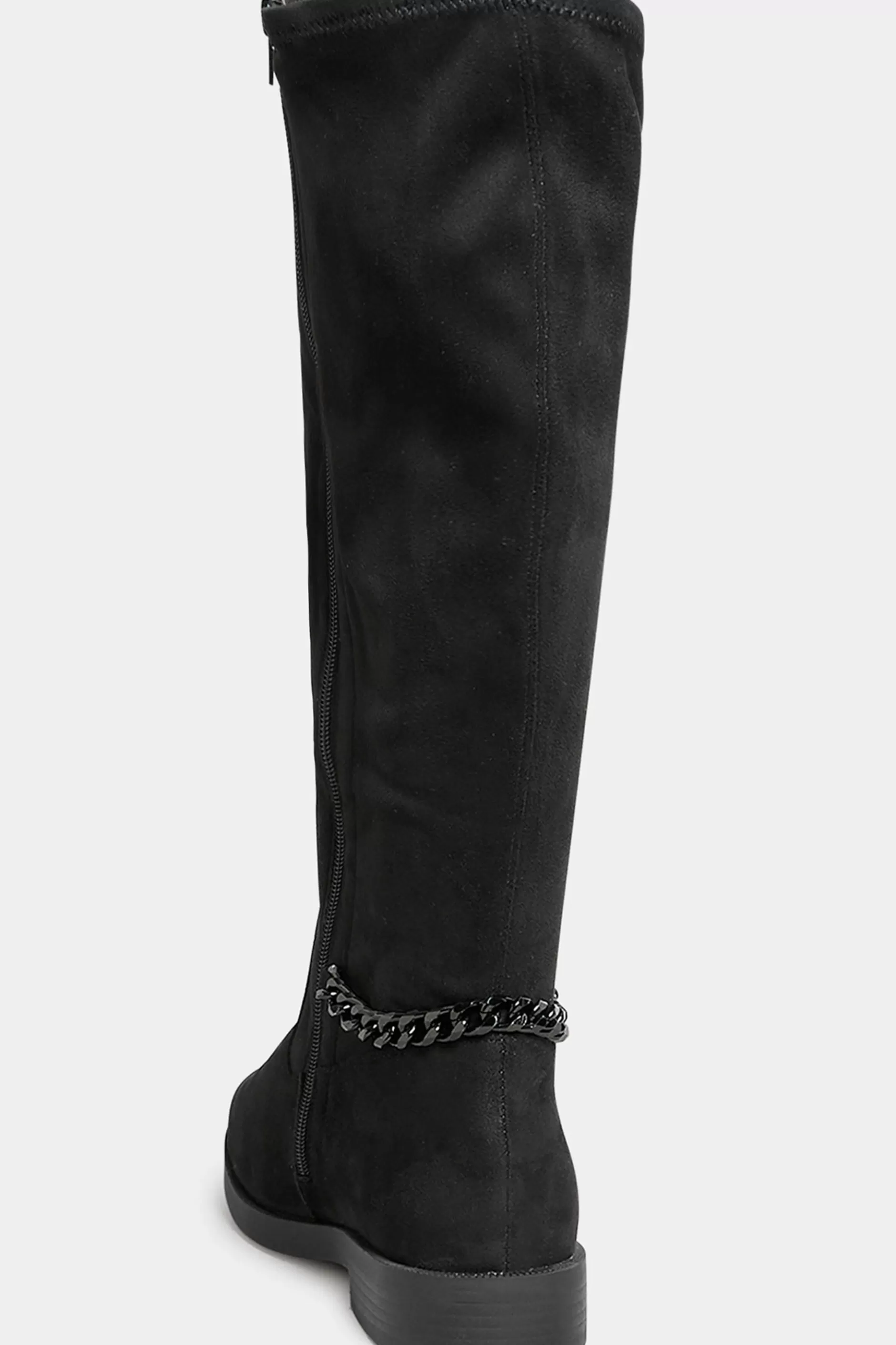 Women M&Co Boots>Yours Yours Curve Black Suede Knee High Chain Detail Boots In Wide E Fit & Extra Wide Eee Fit
