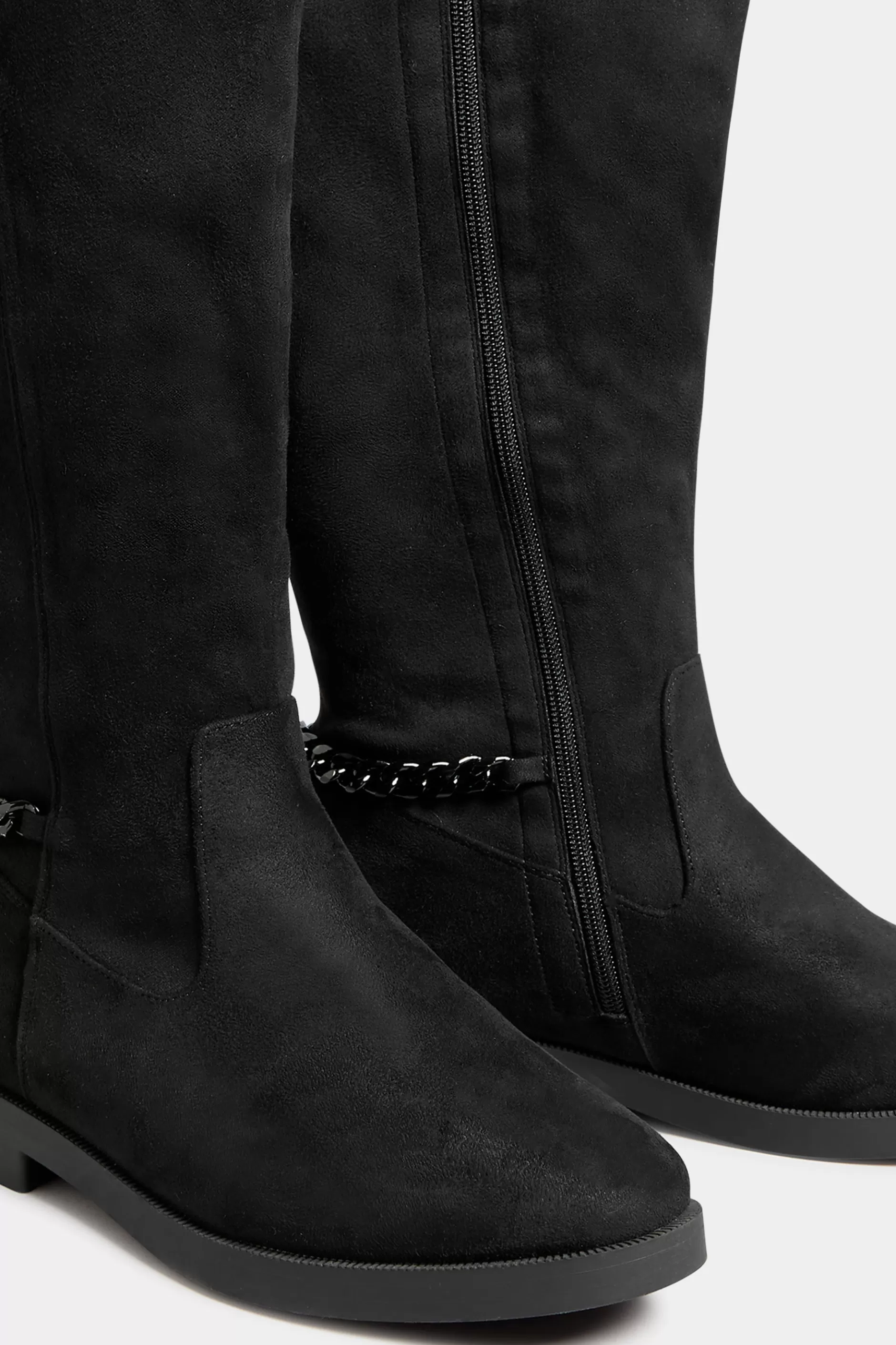 Women M&Co Boots>Yours Yours Curve Black Suede Knee High Chain Detail Boots In Wide E Fit & Extra Wide Eee Fit