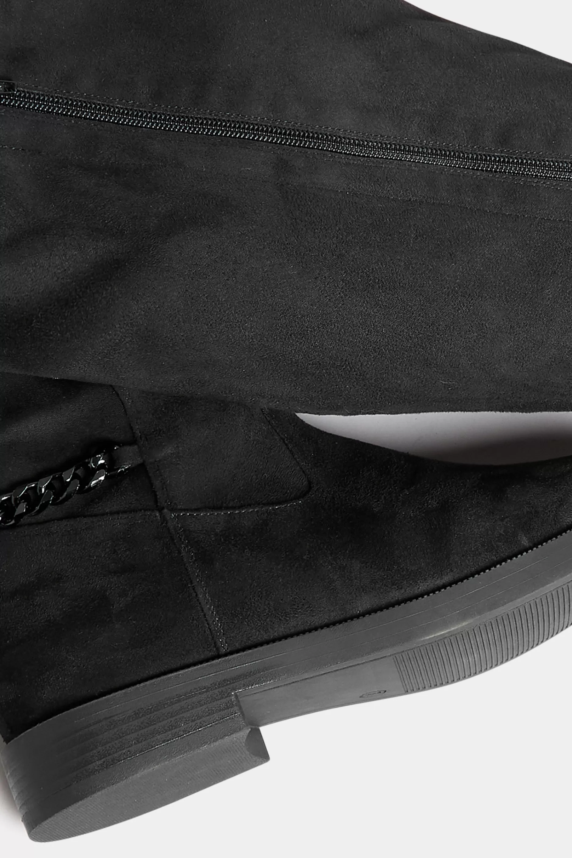 Women M&Co Boots>Yours Yours Curve Black Suede Knee High Chain Detail Boots In Wide E Fit & Extra Wide Eee Fit