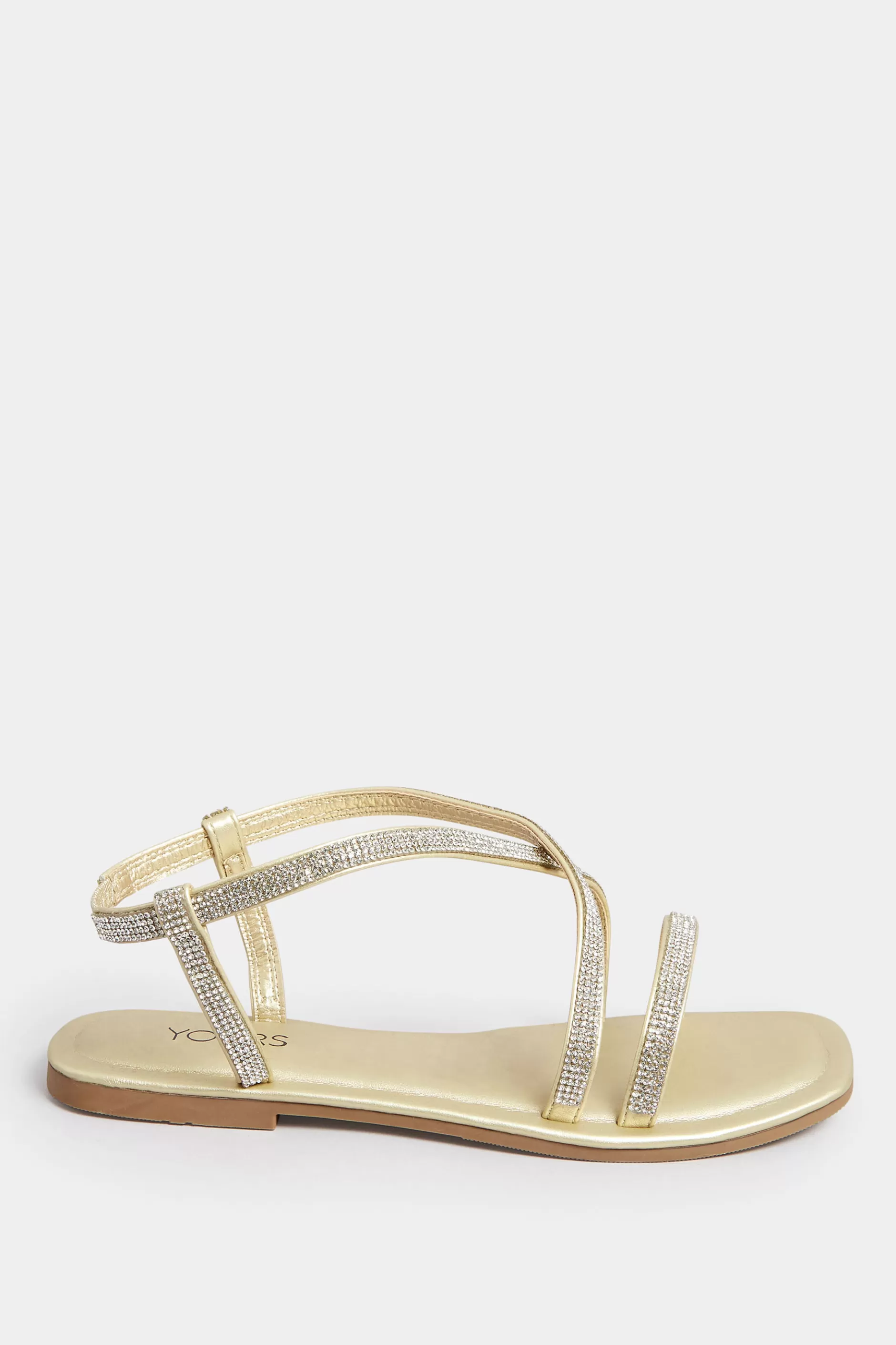 Women M&Co Sandals>Yours Yours Curve Gold Diamante Strap Sandals In Wide E Fit & Extra Wide Eee Fit